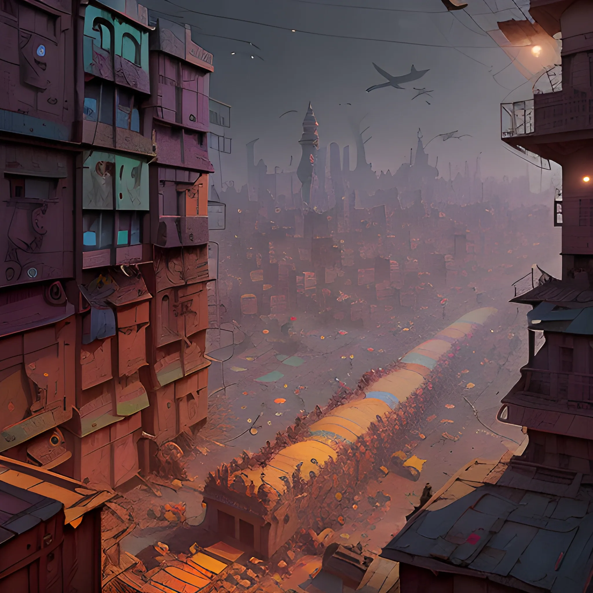Mumbai slum, shantytown, by alejandro jodorowsky, beeple and james gilleard and justin gerard, ornate, smooth, sharp focus, 3d, best quality, masterpiece, detailed texture, ultra high res, photorealistic, intricate details, colorful, rich color, dramatic lighting, cinematic