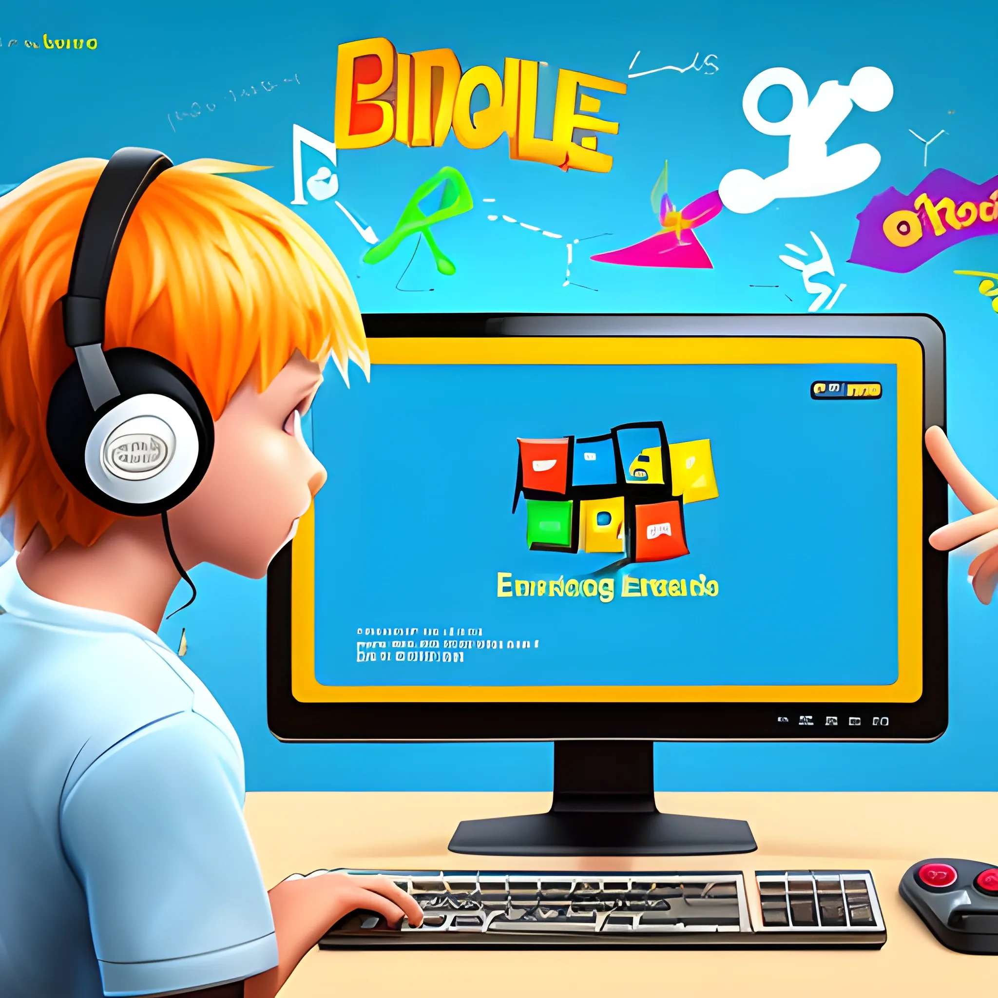 Concept image of educational browser video games, edutainment, good quality, inspiring, fun, joystick, gamepad, touchscreen, music