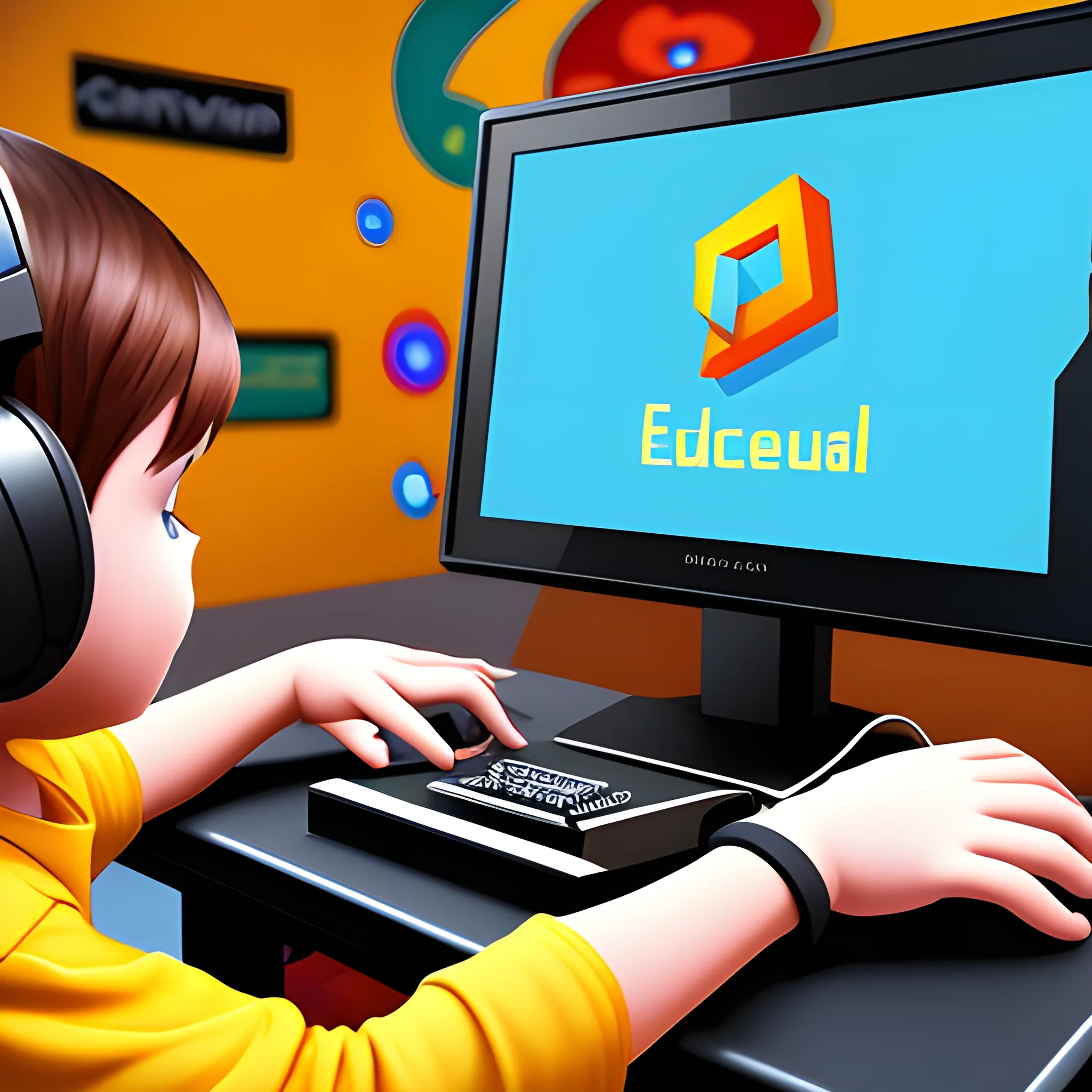 Concept image of educational browser video games, edutainment, good quality, inspiring, fun, joystick, gamepad, touchscreen, music