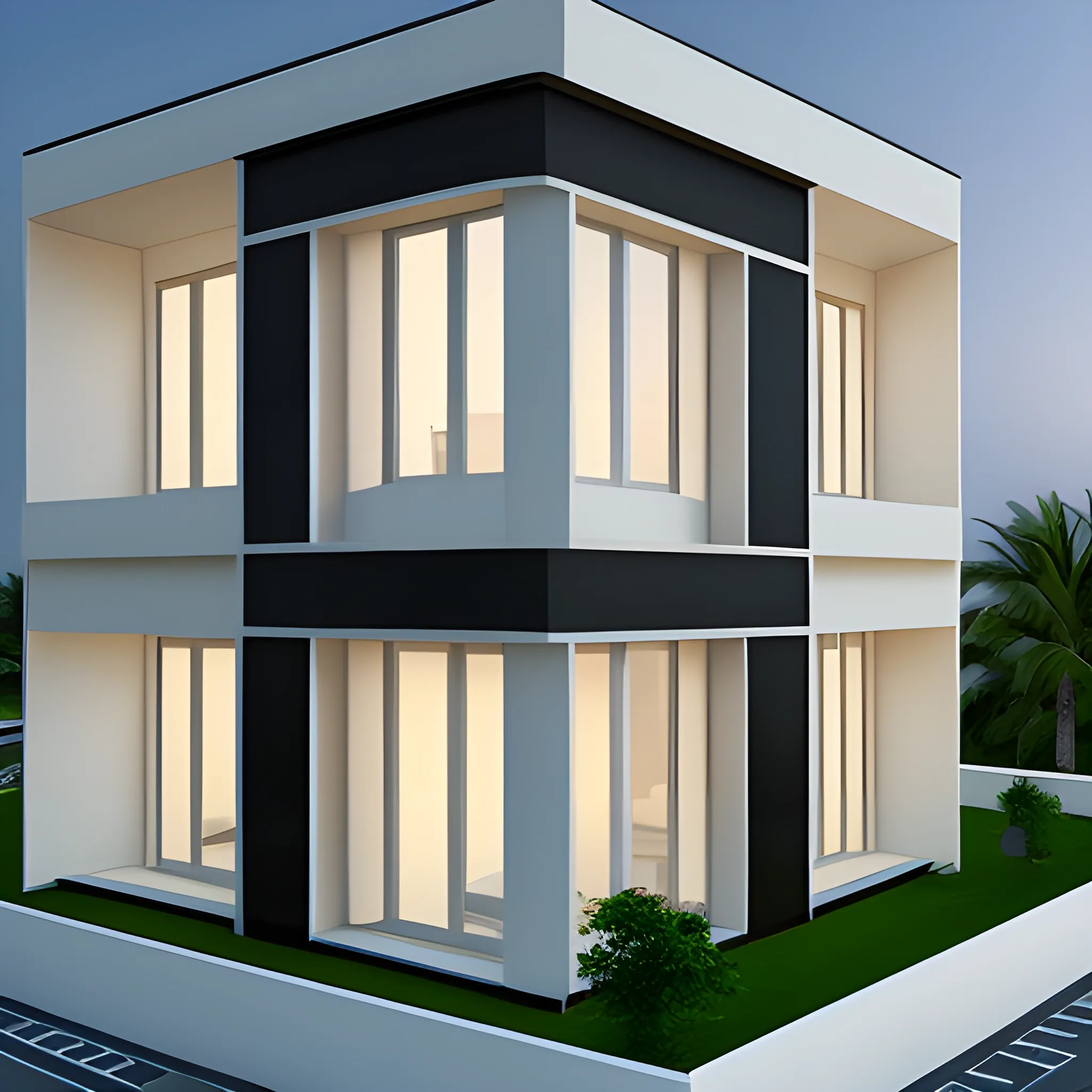 5 floors house face view outside, 3D