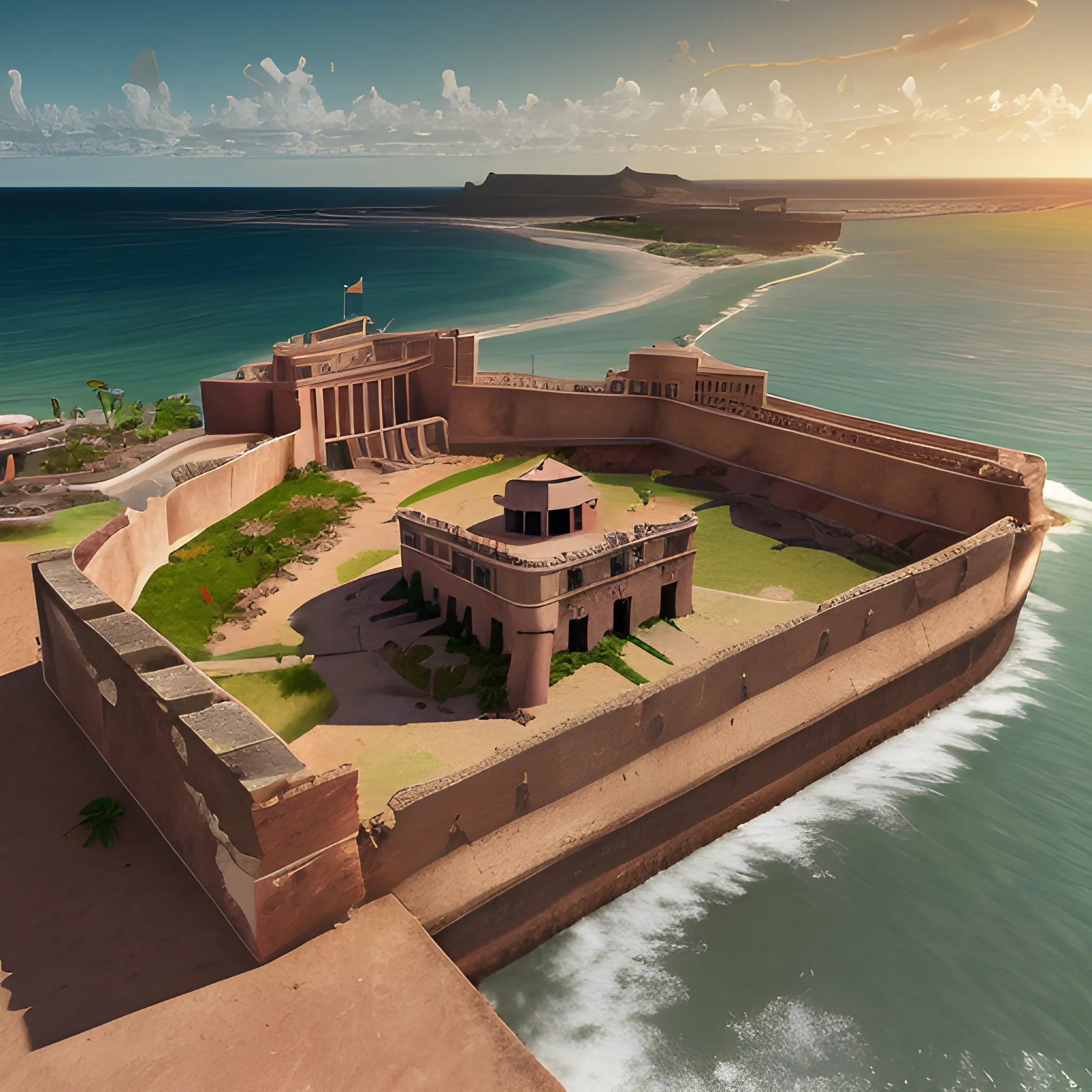 Create a view of san felipe del morro fort san juan puerto rico in the year 1600 ac, san juan bay view,spanish war galeon, realistic, lights on inside, light cinematic, volumetric, realistic, cinematic lighting, ray tracing, unreal engine 5, octane render, hyper realistic, 8 k , Water Color, Water Color, spanish colony