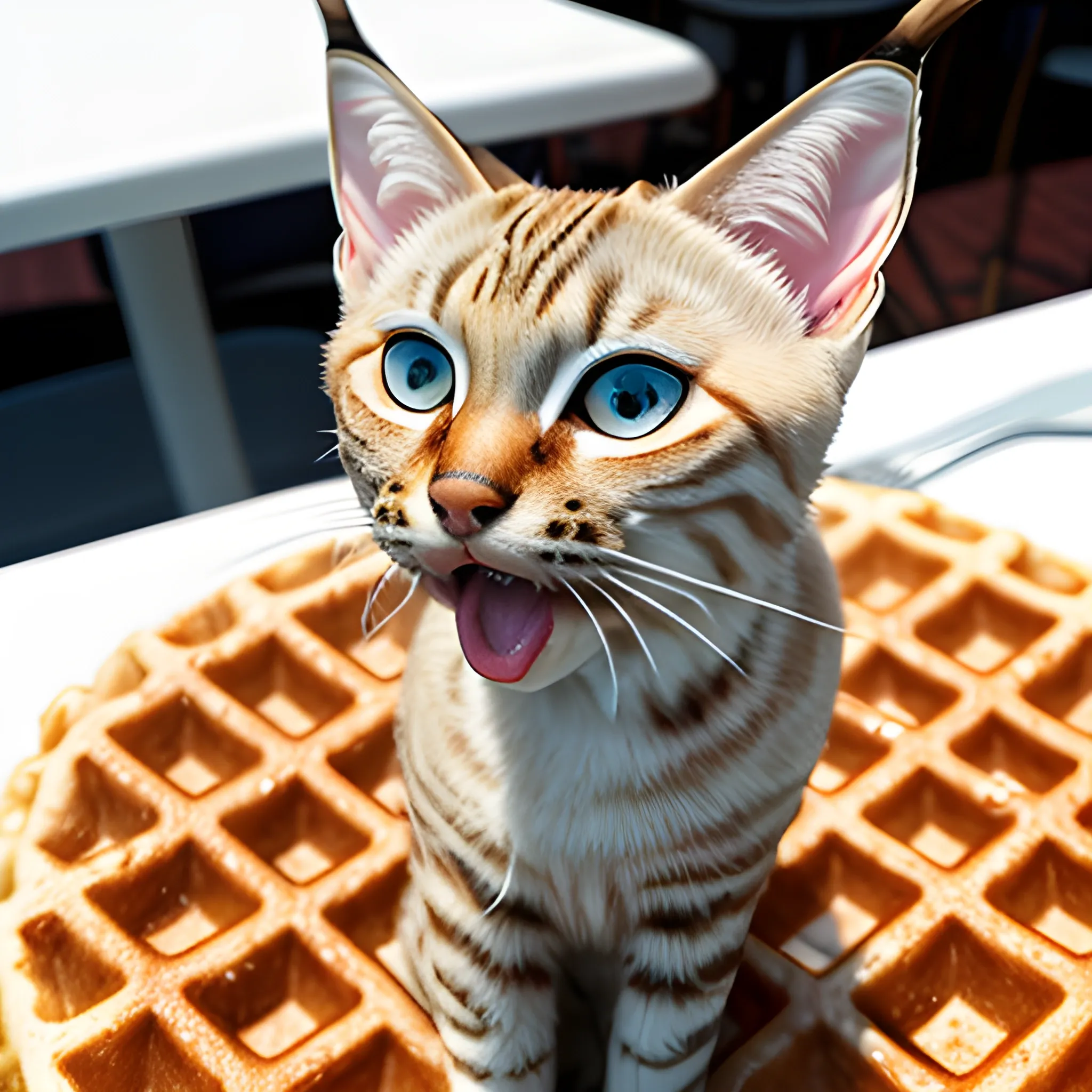 lynx point siamese cat eating ice cream in a waffle cone