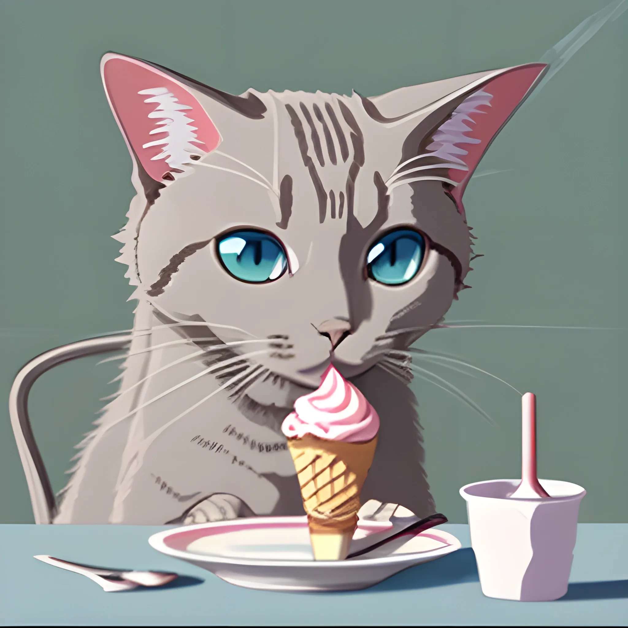 cat eating ice cream drawing