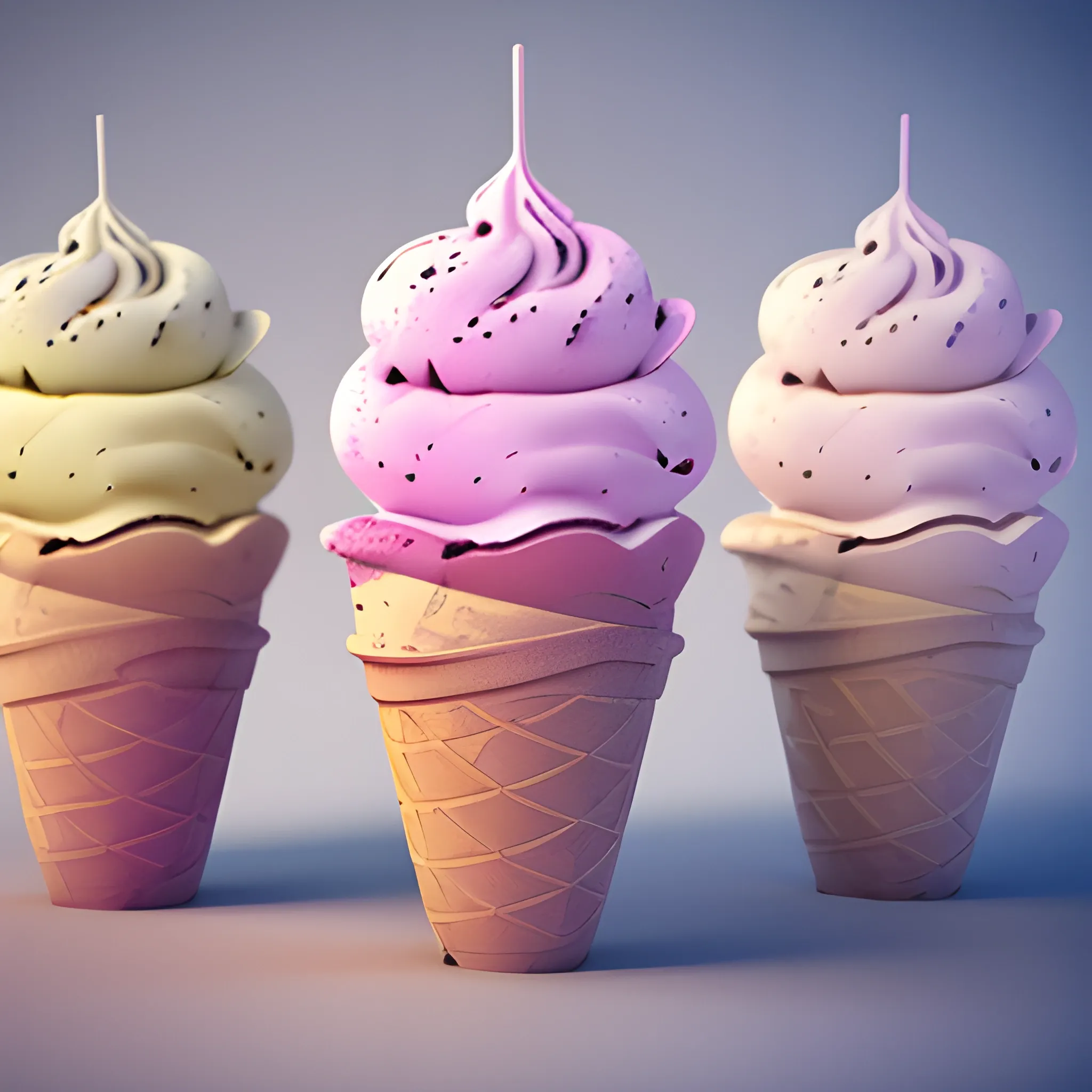 artisal ice cream flight, 3D, highly detailed, photography