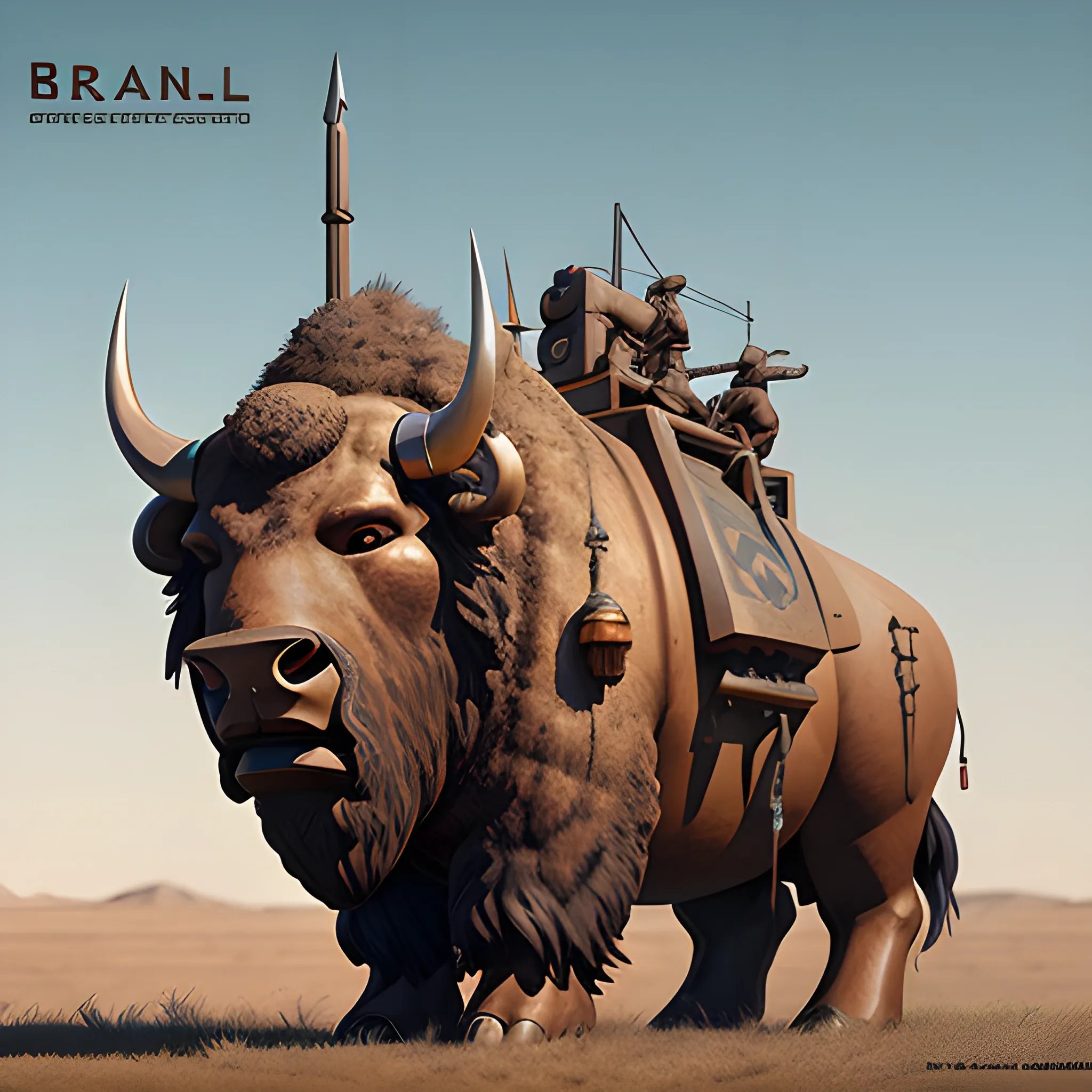 sculptural set in Brancusi style , Big metalical Bison featured native american hunters, gear and riveted steel,  digital matte realistic painting, illustration sharp focus, elegant intricate digital painting artstation concept art global illumination ray tracing advanced technology, simple composition, 

