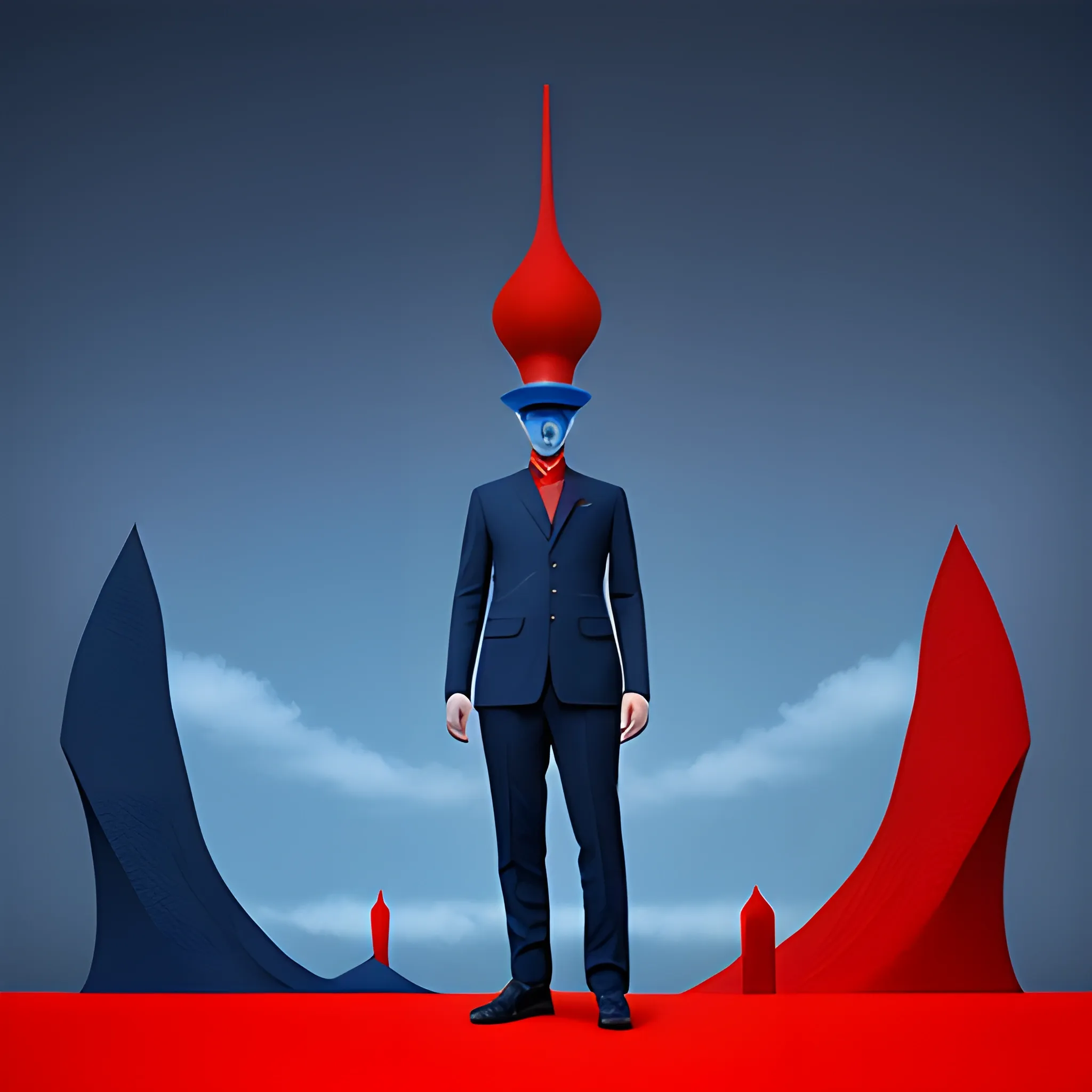 Symbol of a man standing in the style of surreal architectural landscape, dark blue and red, striking digital surreal, surreal portrait --q 2 --s 750 --v 5.1