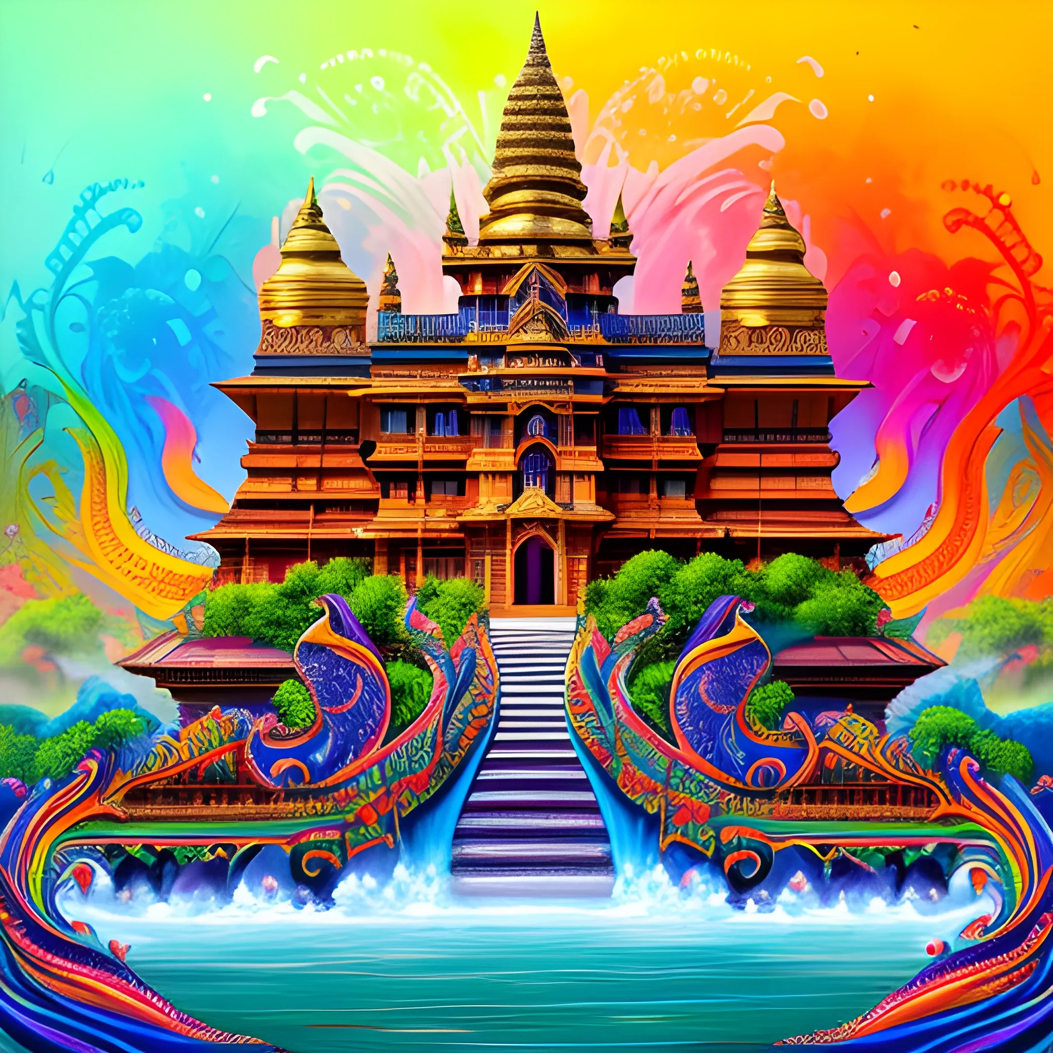 sri lanka, seegiriya heritage, splash style of colourful paint, hyperdetailed intricately detailed, fantastical, intricate detail, splash screen, complementary colours, fantasy, concept art, 8k resolution, DeviantArt masterpiece