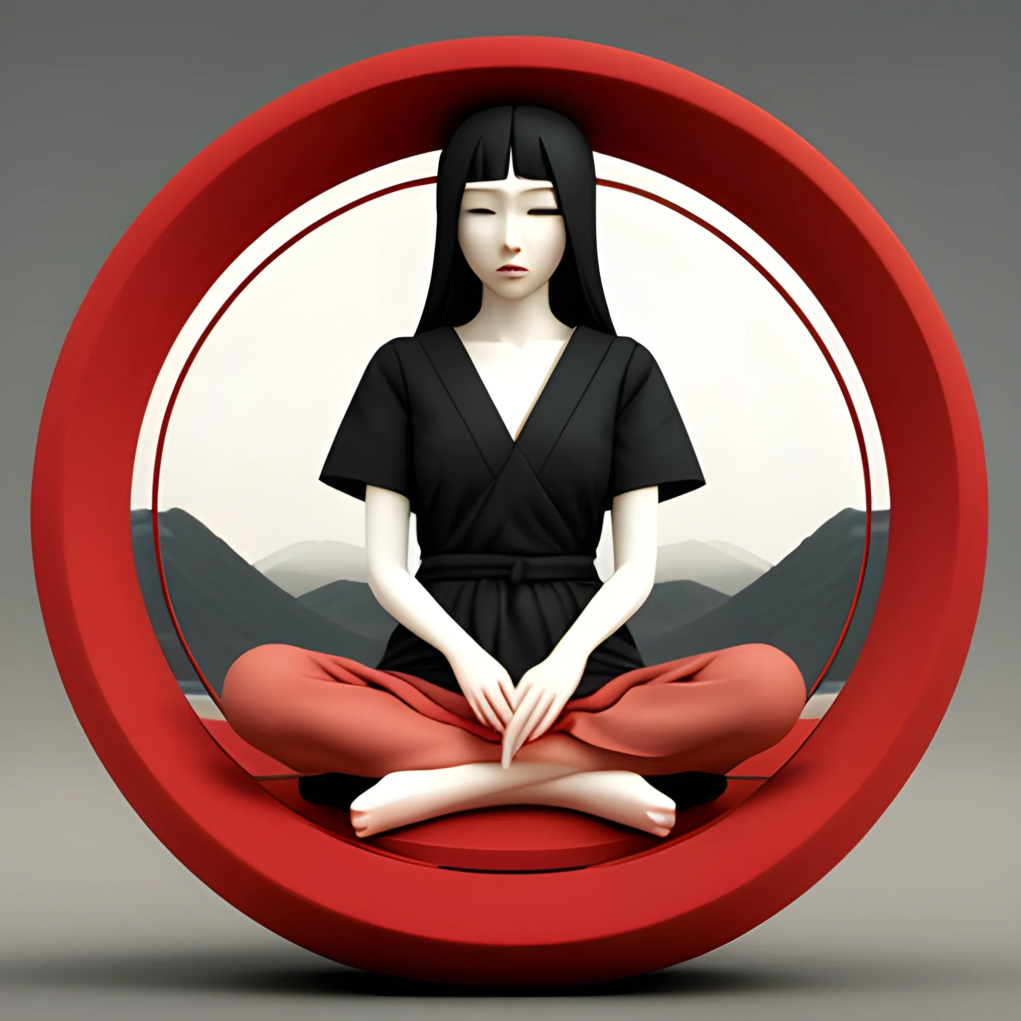 image of woman sitting in a red circle around something, in the style of japanese-style landscapes, minimal sculpture, daz3d, classical balance, matte photo, high quality photo --q 2 --s 750 --v 5.1