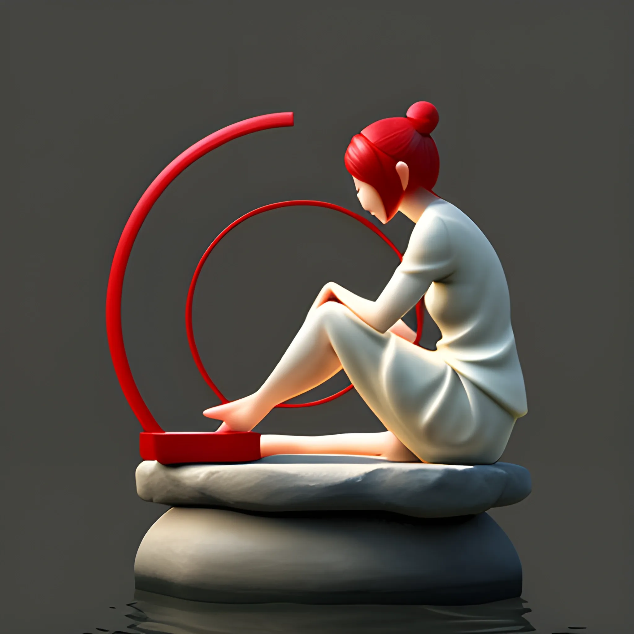 image of woman sitting in a red circle around something, in the style of japanese-style landscapes, minimal sculpture, daz3d, classical balance, matte photo, high quality photo --q 2 --s 750 --v 5.1, Water Color, Cartoon