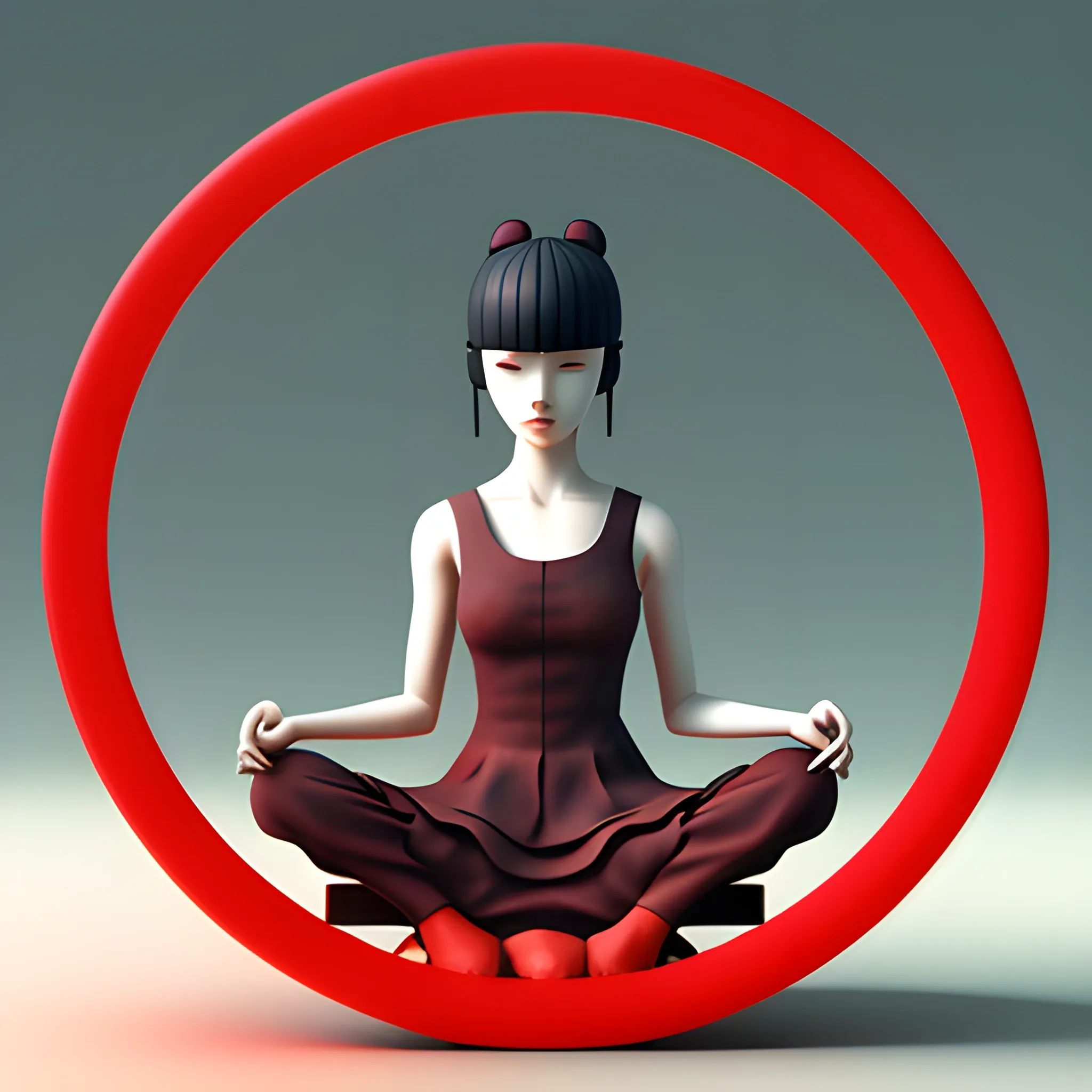 image of woman sitting in a red circle around something, in the style of japanese-style landscapes, minimal sculpture, daz3d, classical balance, matte photo, high quality photo --q 2 --s 750 --v 5.1,  Cartoon, Trippy, 3D