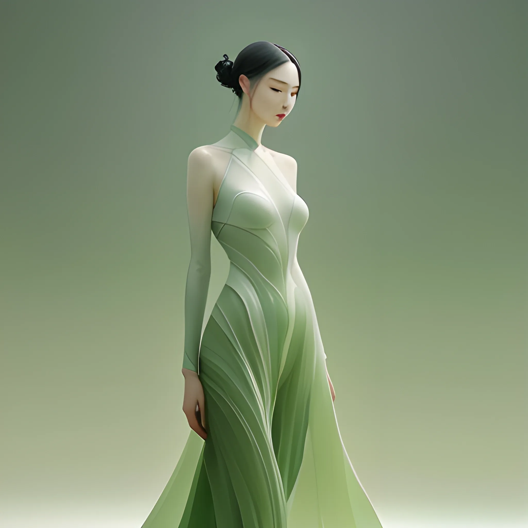 Prompt：new album with hk by lil _he & yu_liu, in the style of naturalistic rendering, organic flowing forms, light white and light emerald, caspar david friedrich, yanjun cheng, flatness of surface, green and gray --ar 3:4 --9 5 --s 750