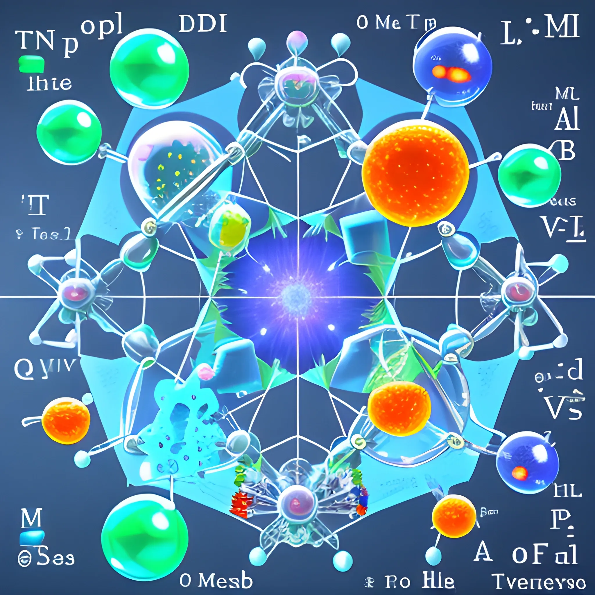 chemistry virtual lab on metaverse surrounding by elements and multiple reactions, Trippy, Cartoon, 3D