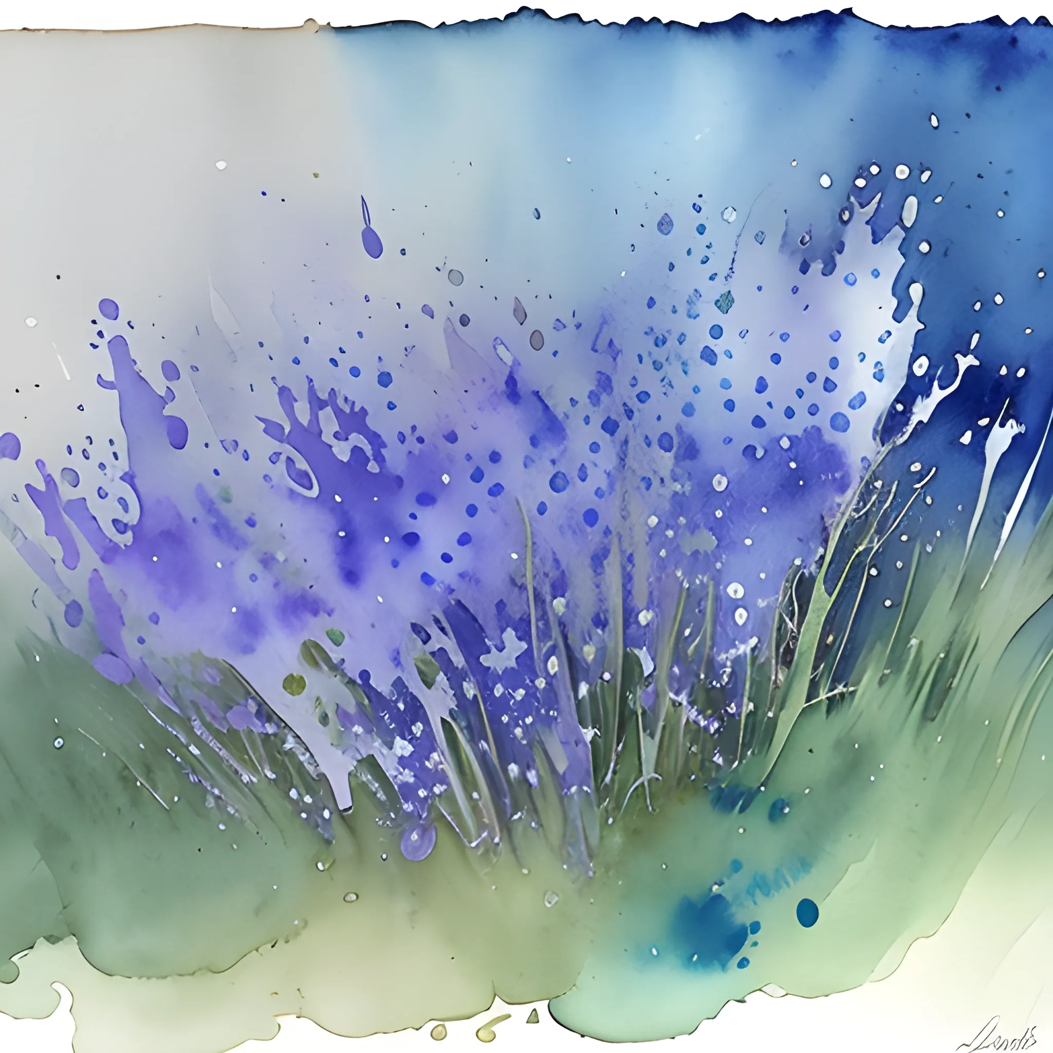 bluebells, painterly, granular splatter, ((dripping liquid watercolours)), muted colors, art by jean - baptiste monge, watercolour style, Water Color