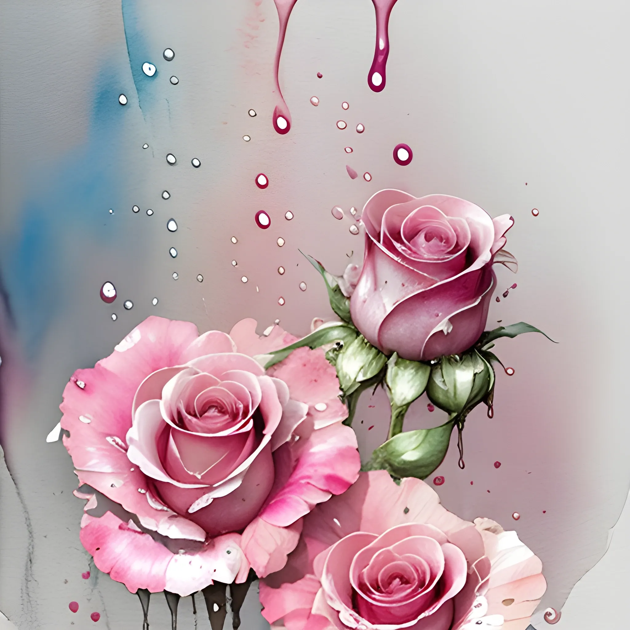 pink roses, painterly, granular splatter, ((dripping liquid watercolours)), muted colors, art by jean - baptiste monge, watercolour style, Water Color