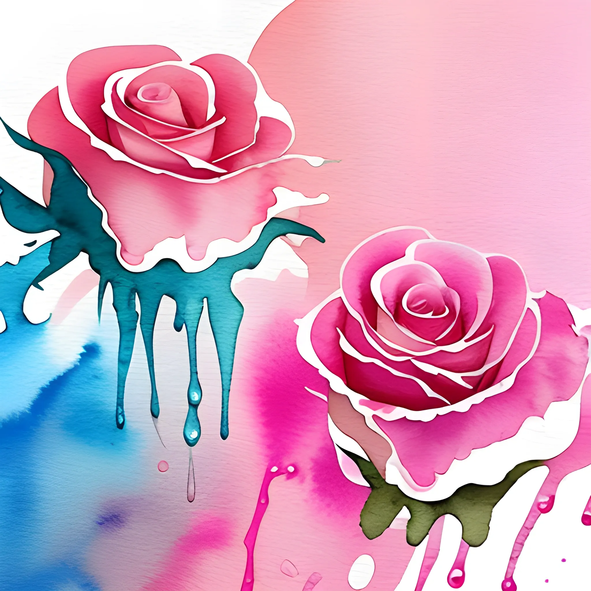 pink roses, painterly, granular splatter, ((dripping liquid watercolours)), muted colors, watercolour style, Water Color