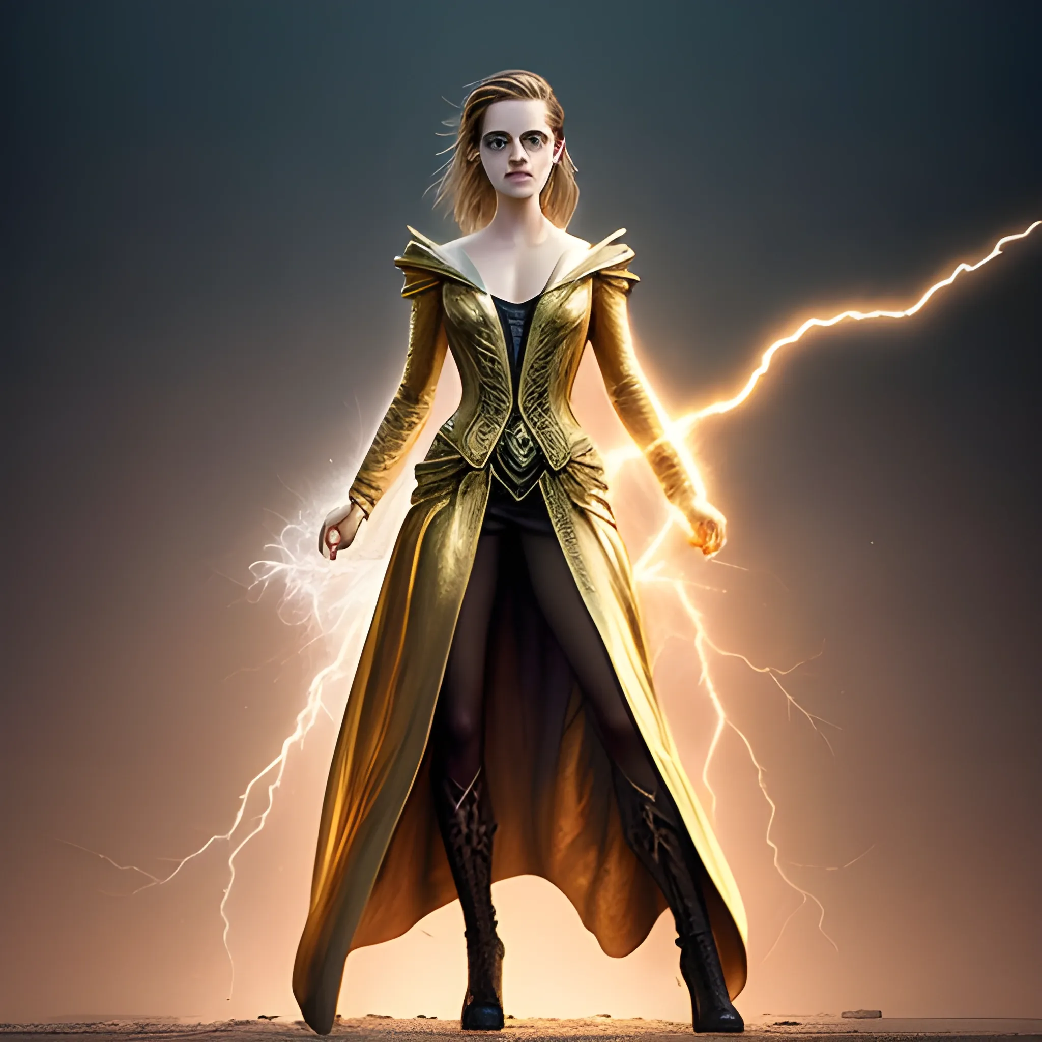 [Emma Watson: Amber heard: 0.85] 
a powerful mysterious sorceress, casting lightning magic, detailed clothing, digital painting, hyperrealistic, fantasy, Surrealist, full body, artstation, highly detailed, sharp focus, sci-fi, stunningly beautiful, dystopian, iridescent gold