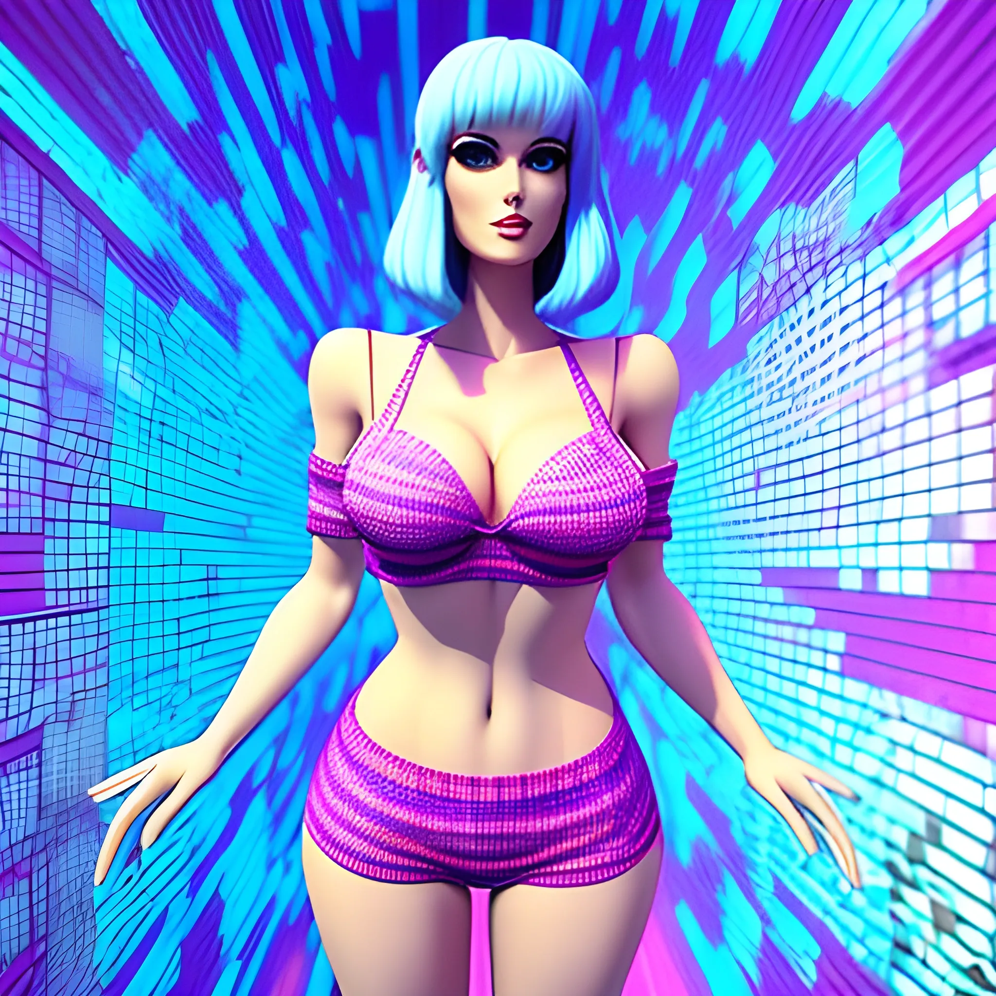 Pretty young woman with very short clothes , 3D, Trippy