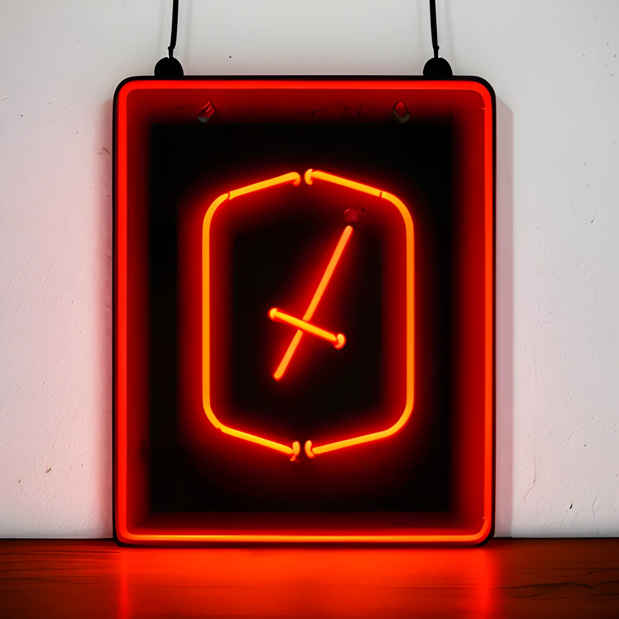 Red neon sign on black wall symbol $