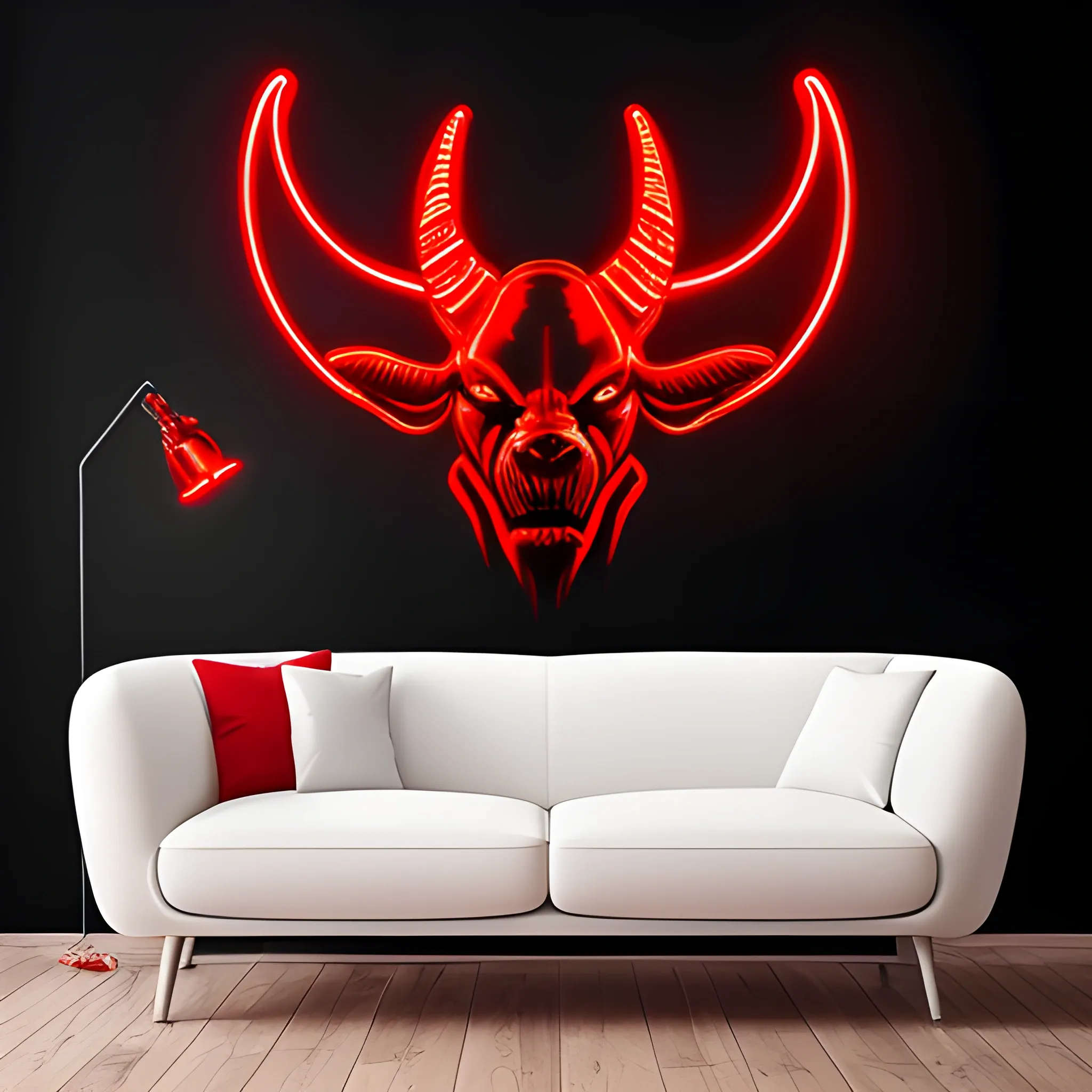 detailed devil red neon on a black wall