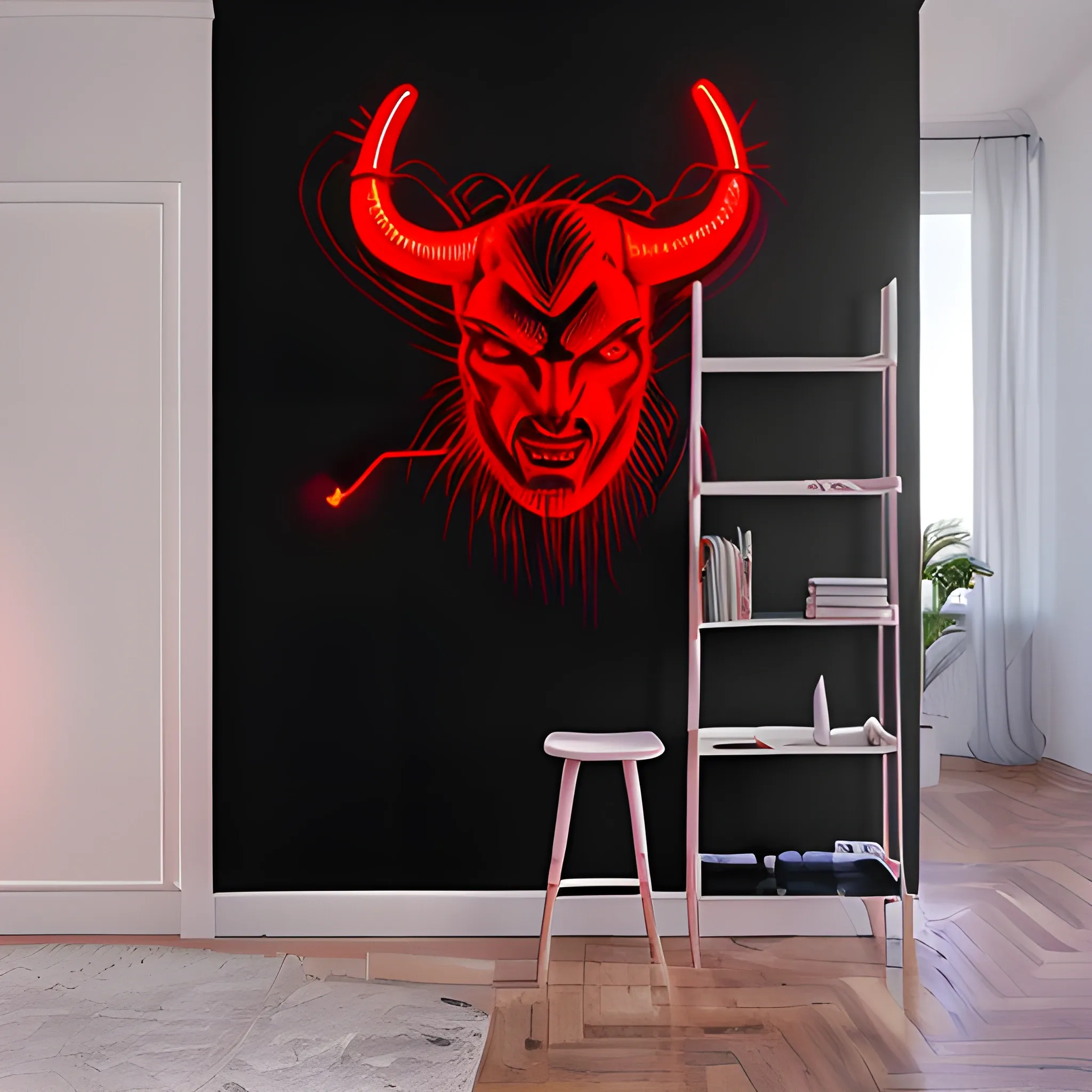 detailed devil red neon on a black wall