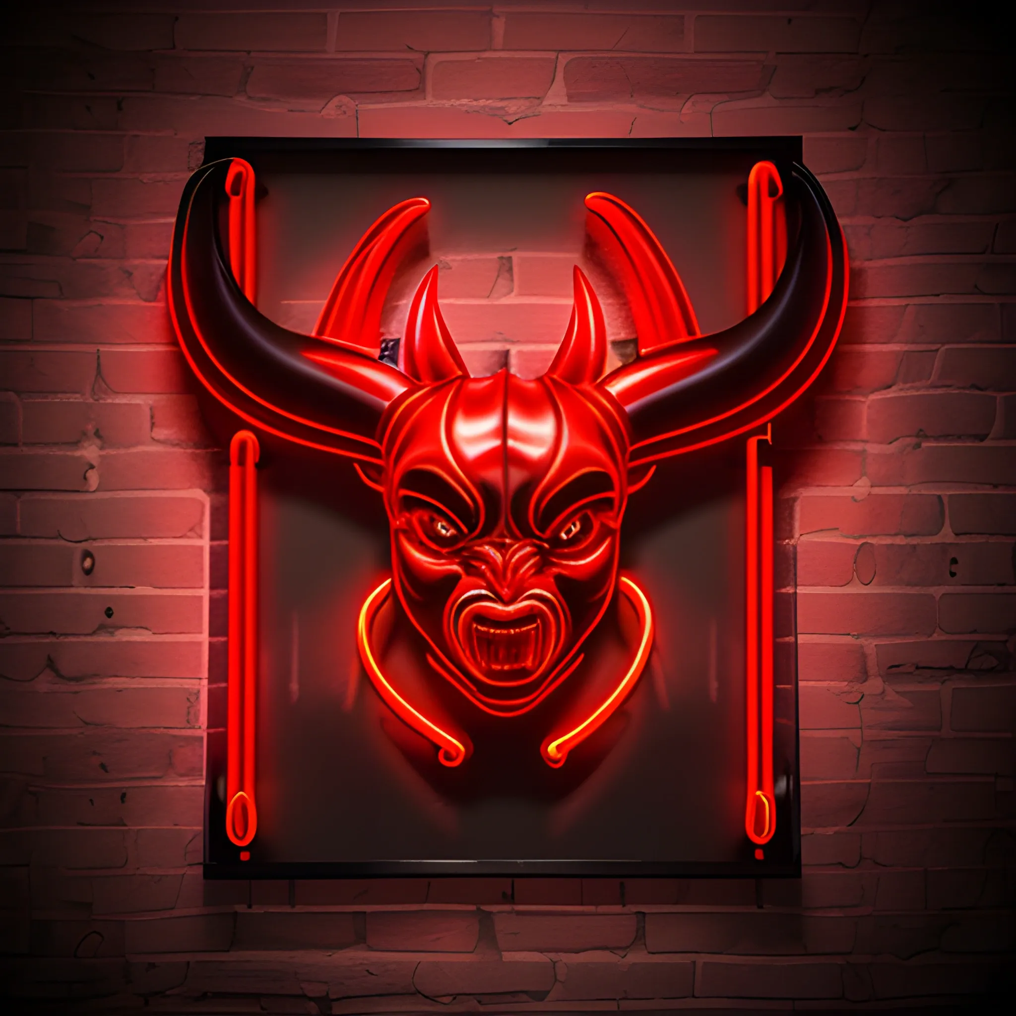 3d detailed devil in a red neon sign on a black wall