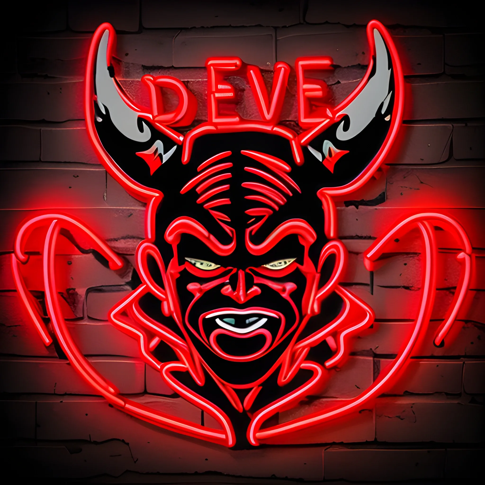 2D detailed red devil neon sign on a black wall