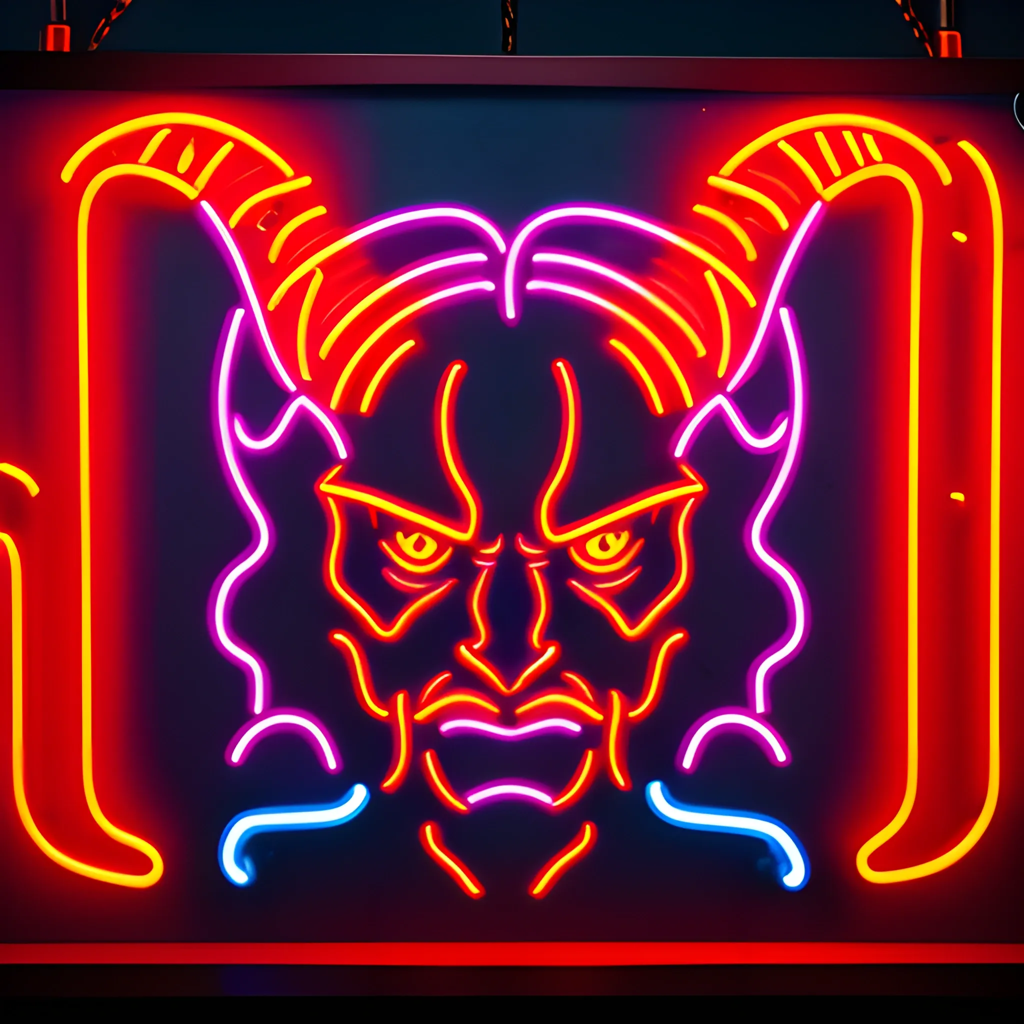 Detailed devil face on a neon sign - Arthub.ai