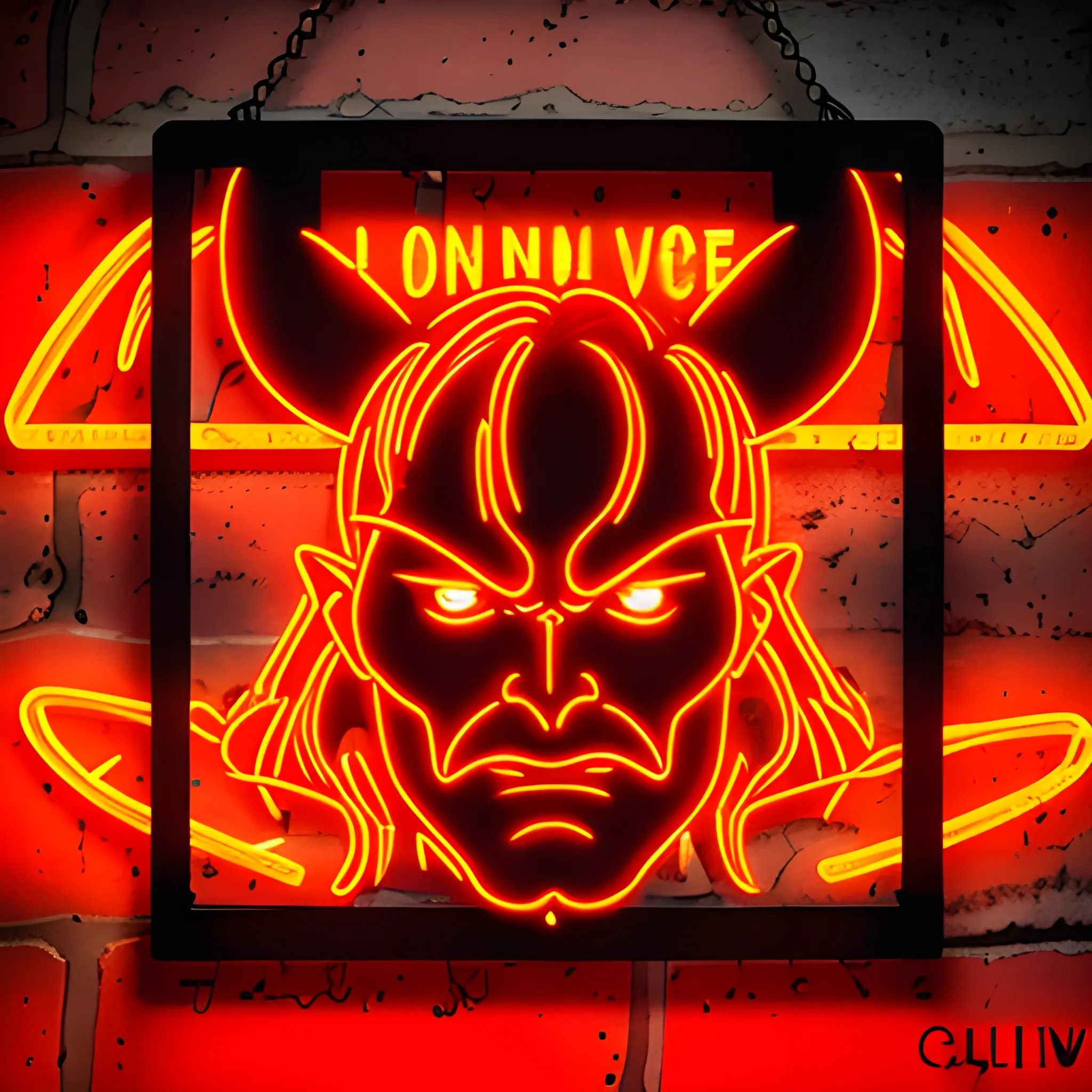 2d Detailed devil face on a red neon sign 