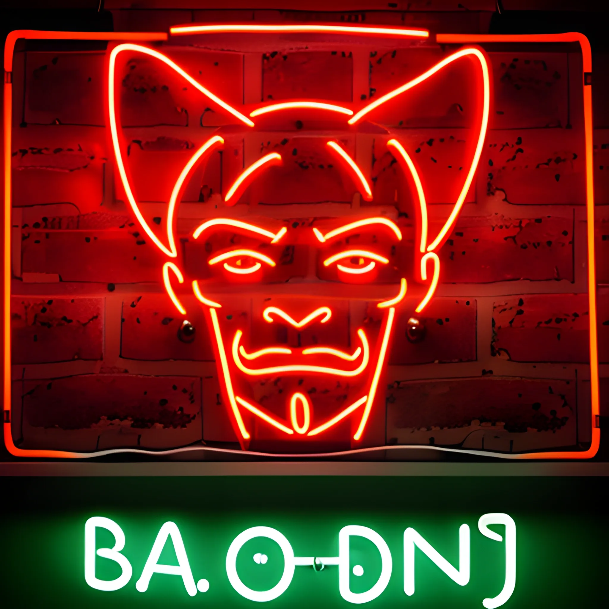 2d simple devil face on a red neon sign 