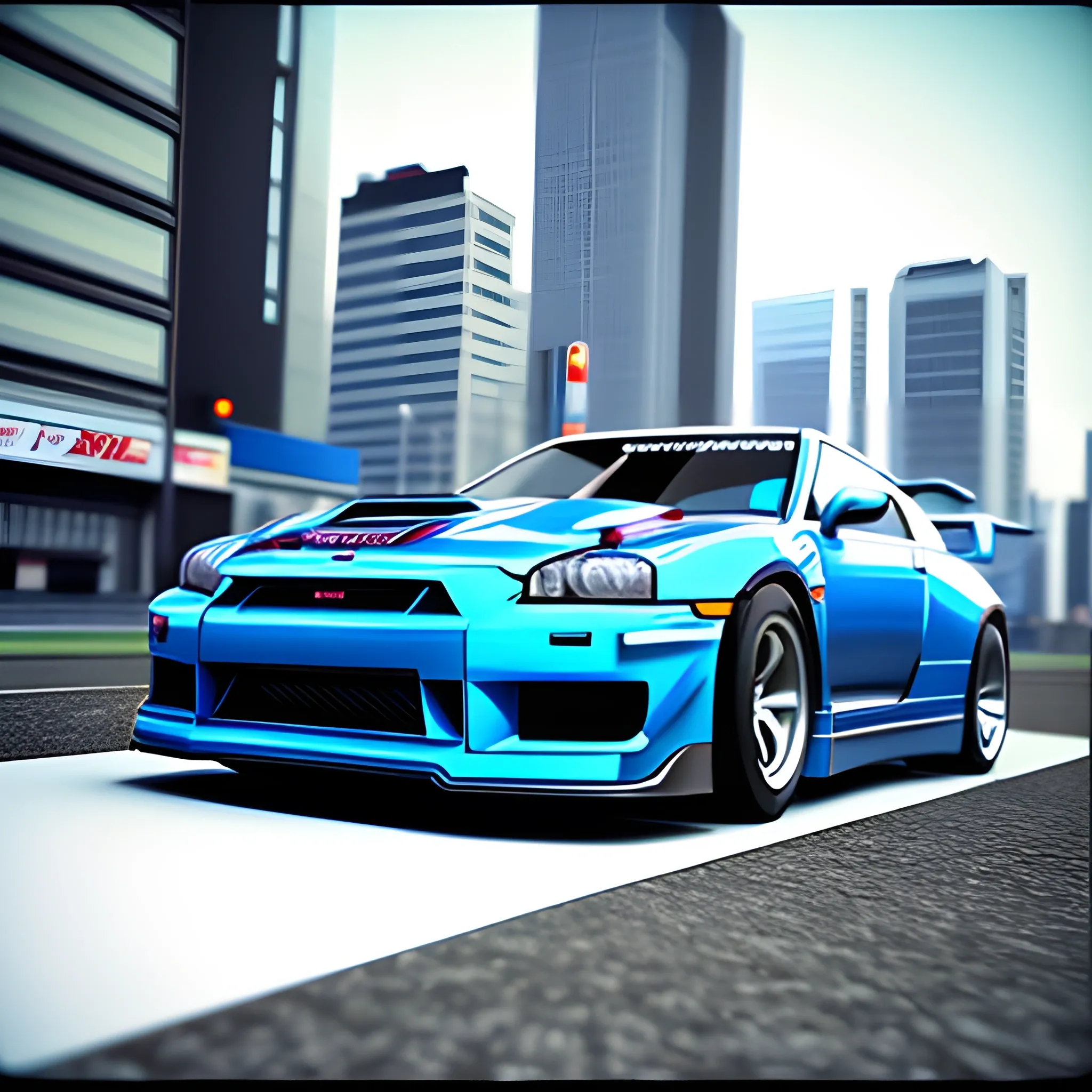 Car gtr and city Tokyo , 3D