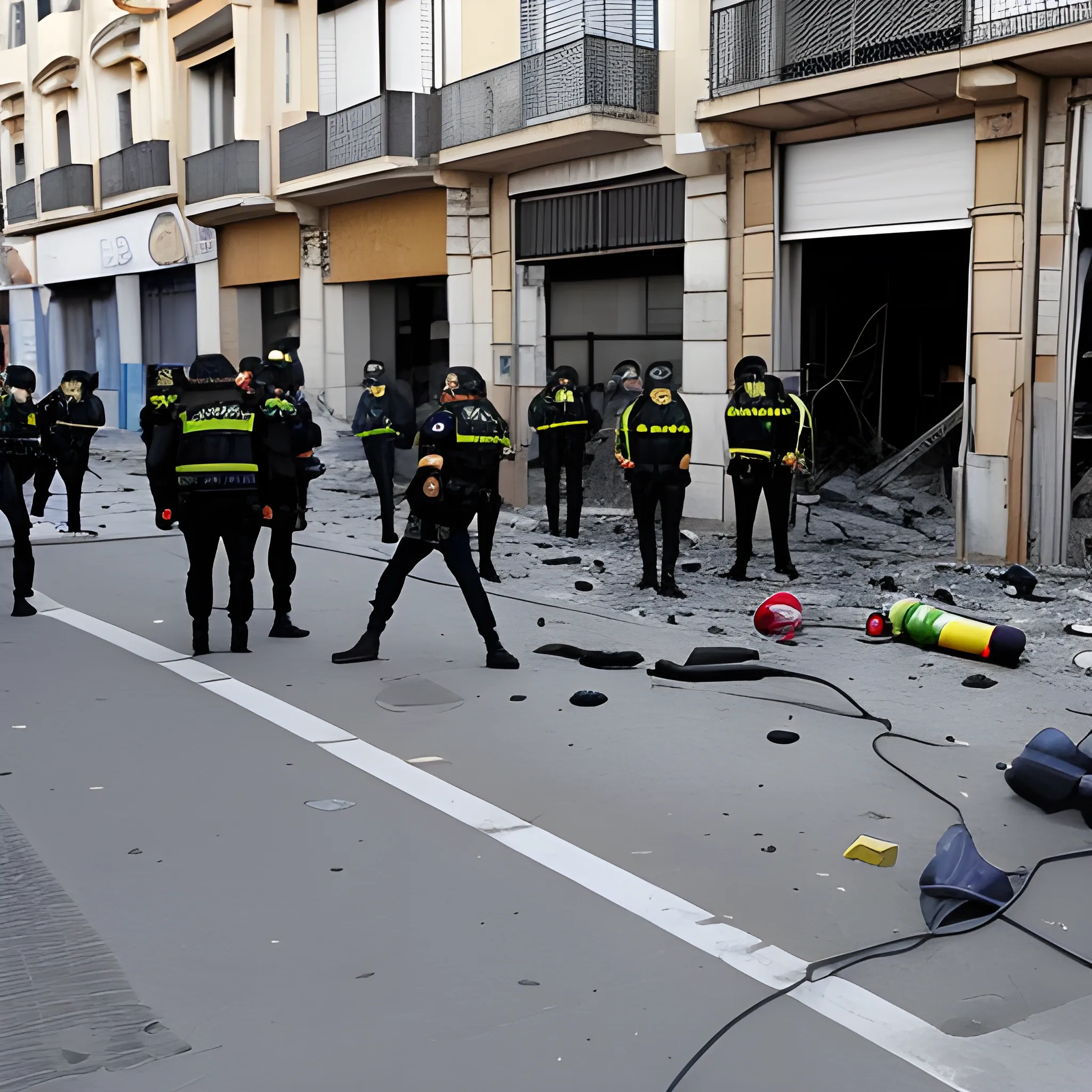 lamina de seguridad antiexplosivo, en primer plano una explosión de una bomba y una vitrina comercial resistiendo el impacto 

