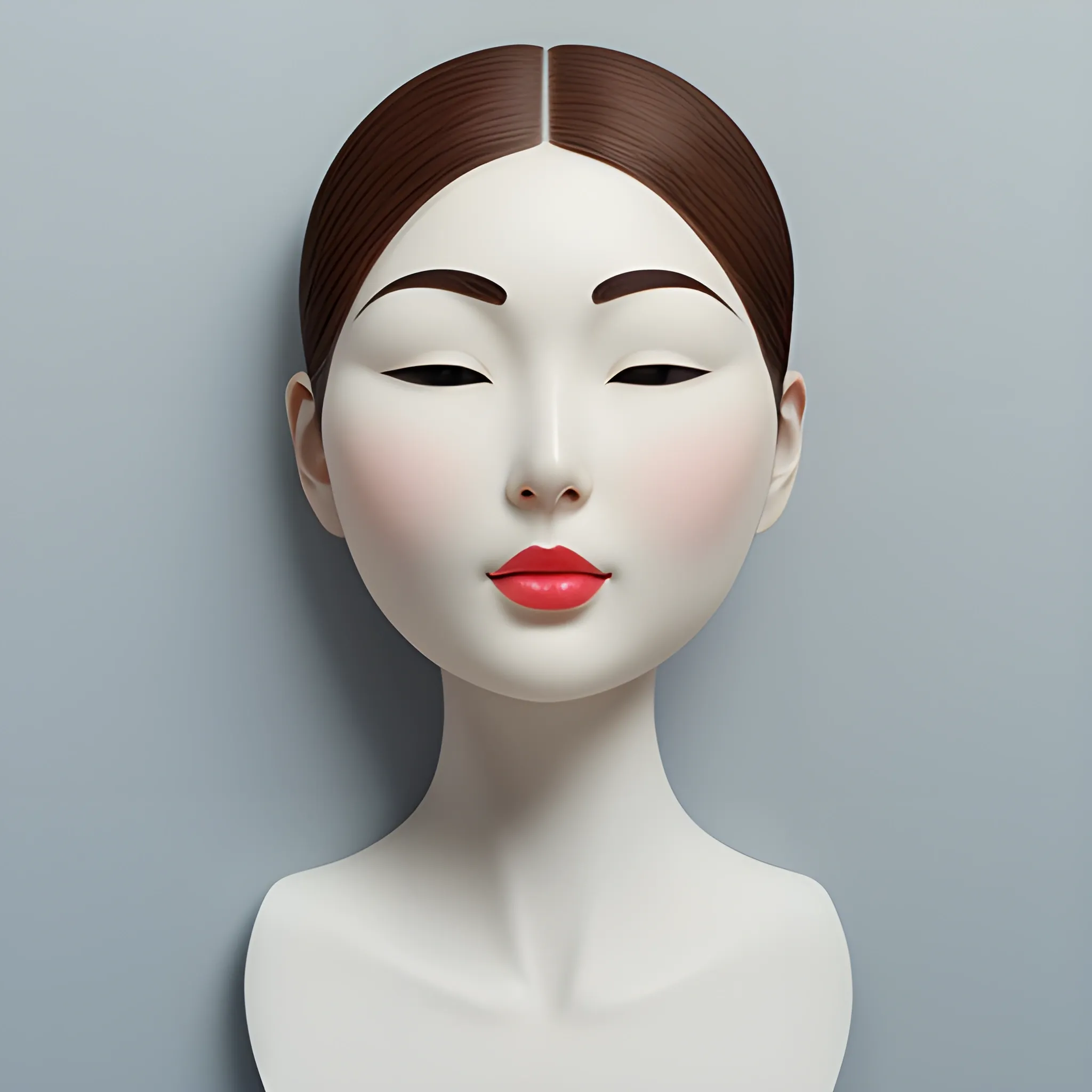 The face shape belongs to the melon seed face or oval face shape. The lines on the face are soft, the cheeks are plump but not prominent, and the outline of the chin is symmetrical. The five facial features are bright and lively eyes, long and straight eyebrows, three-dimensional and straight nose, and red lips with a slight glass texture. The facial contour lines are soft and elegant, giving people a gentle and cute feeling. The figure looks slim and slender, with an elegant posture，Japanese，(Ultrarealistic:1.2)