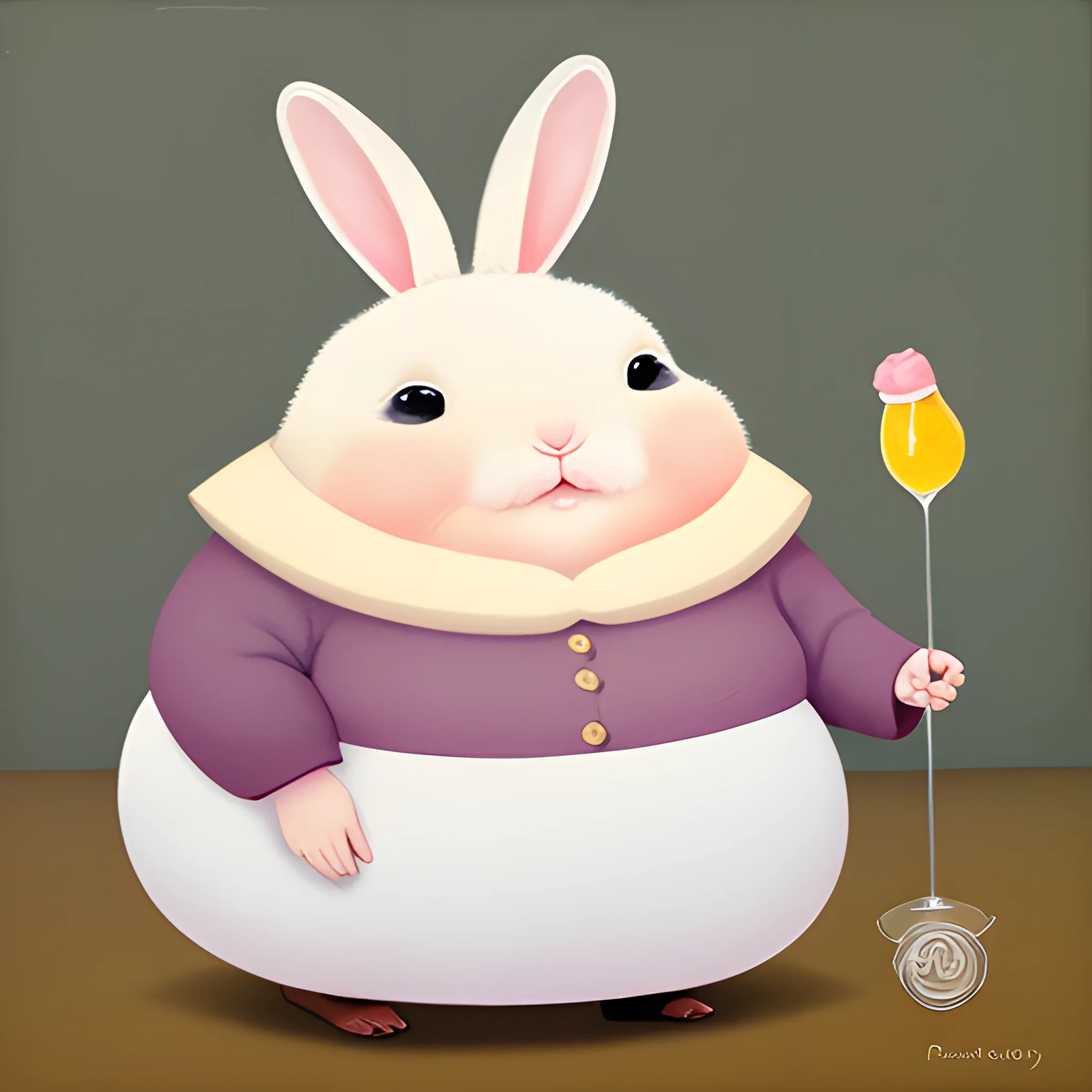 fat grandma rabbit cosplay muted colors, Oil Painting