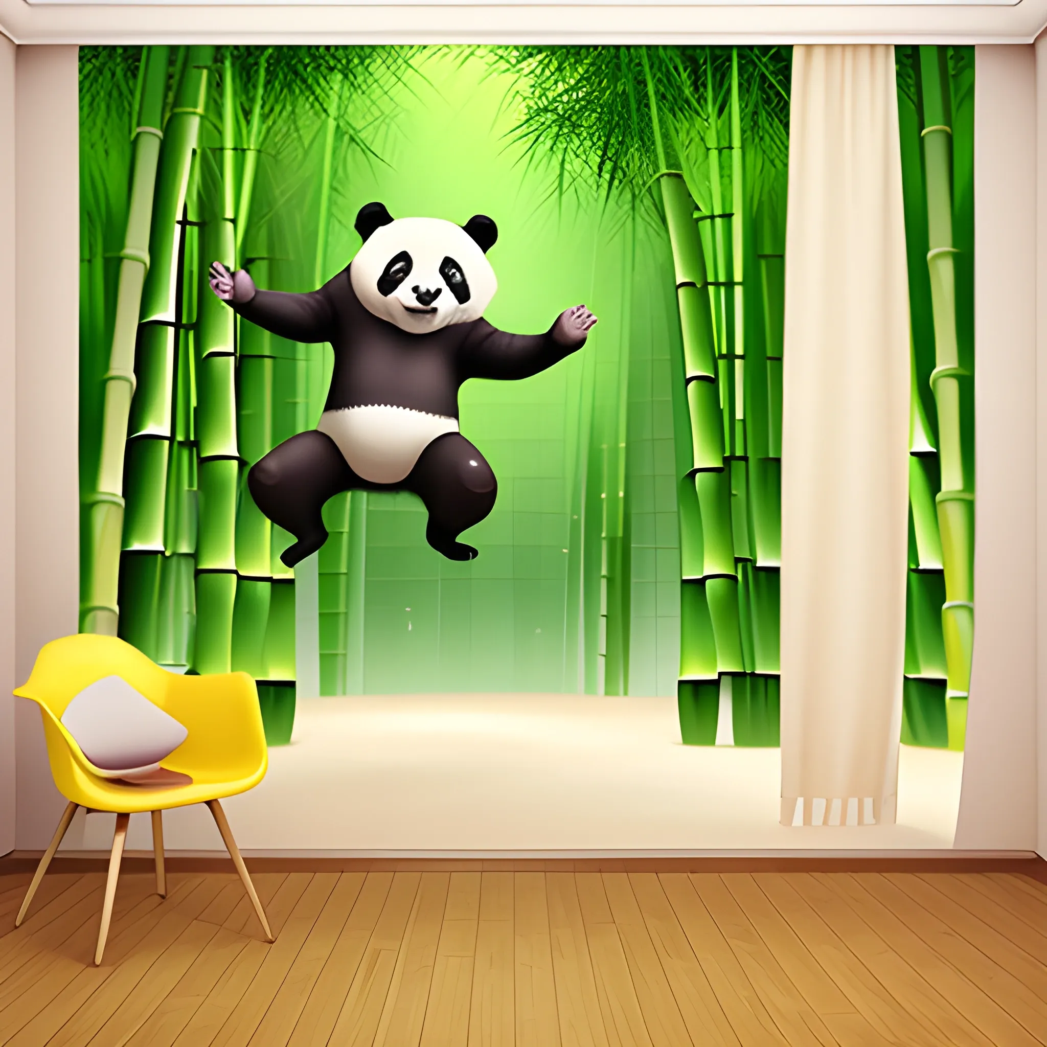 jumping panda bamboo backdrop, 3D, Cartoon