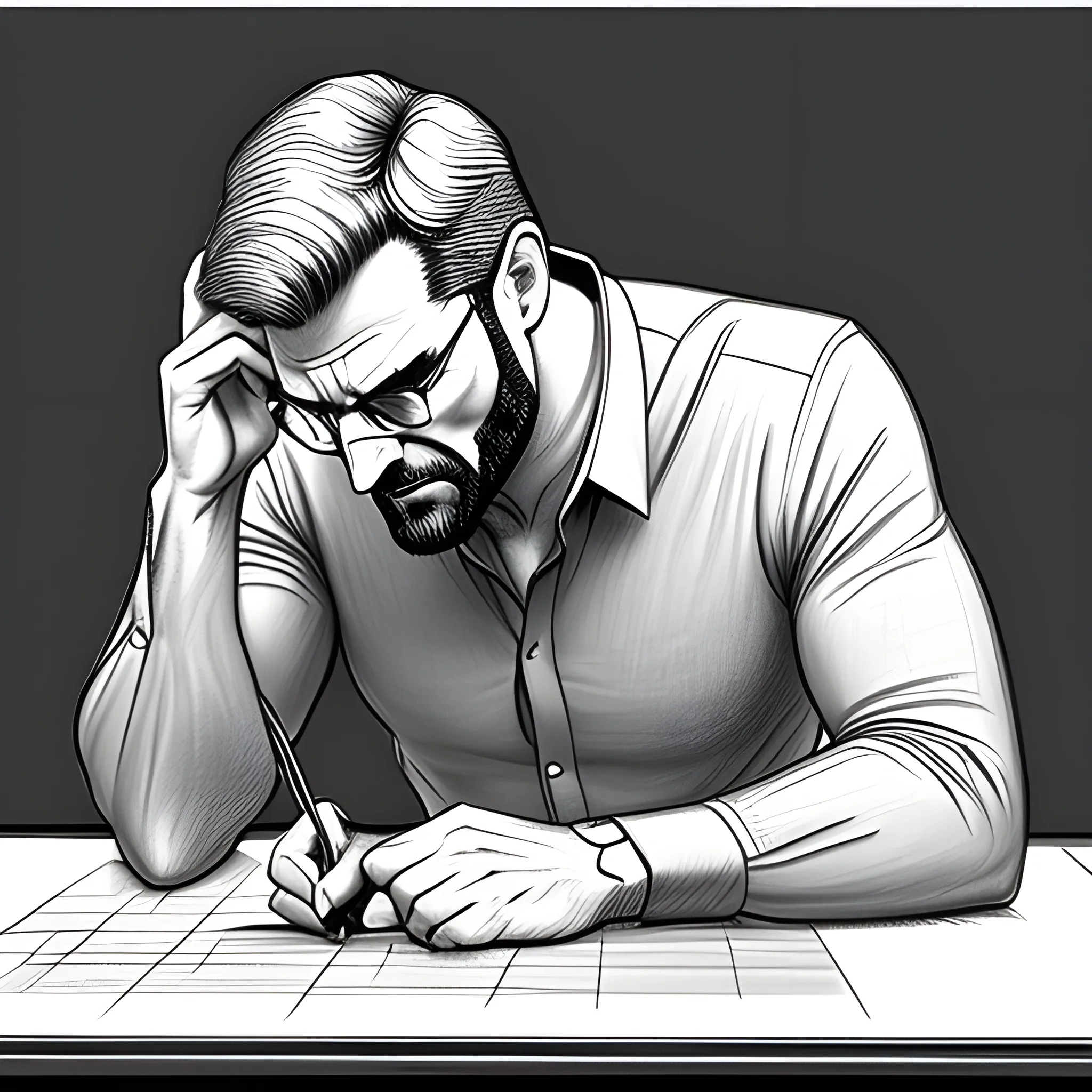 Man Hunched Over Drawing