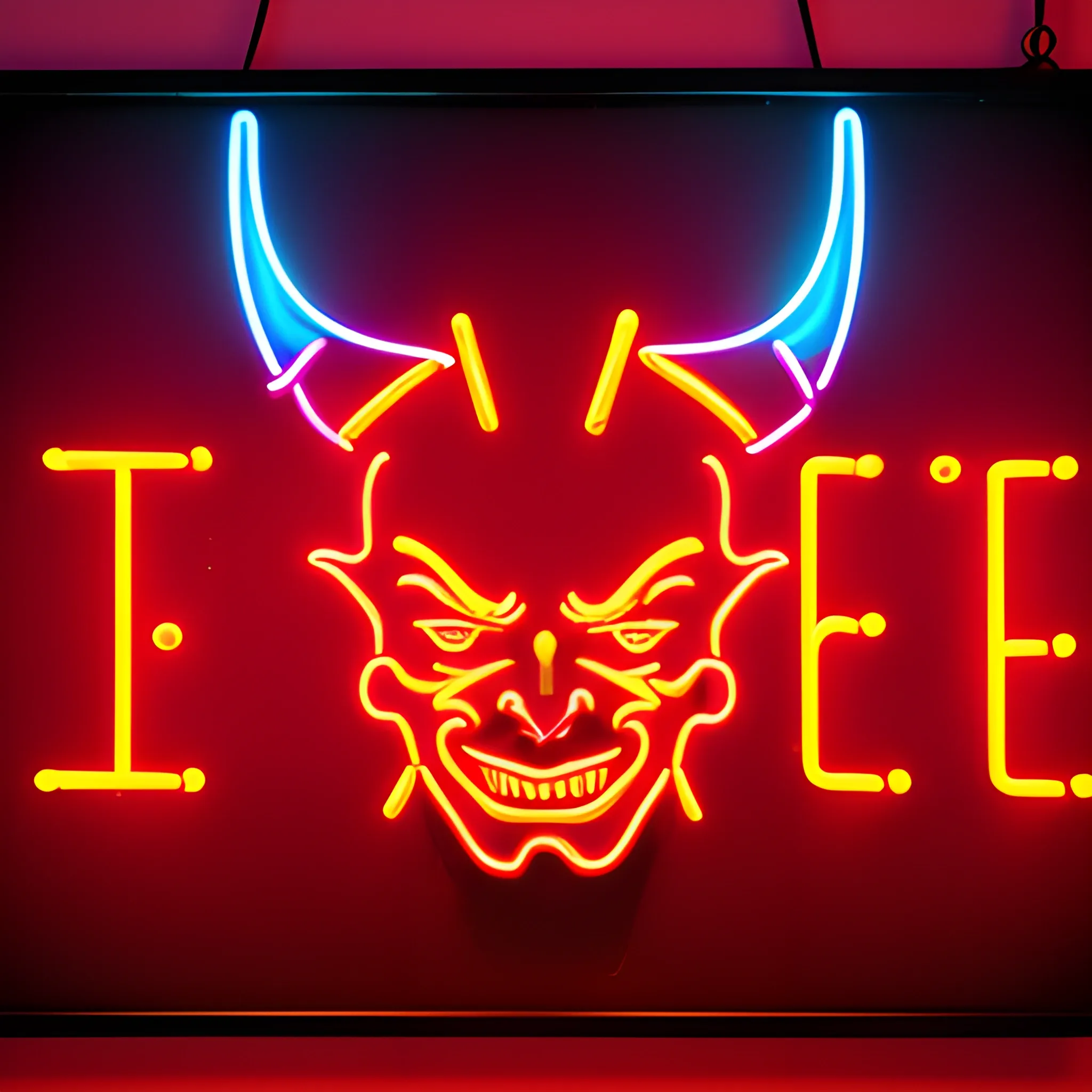 Devil face detailed on a neon sign