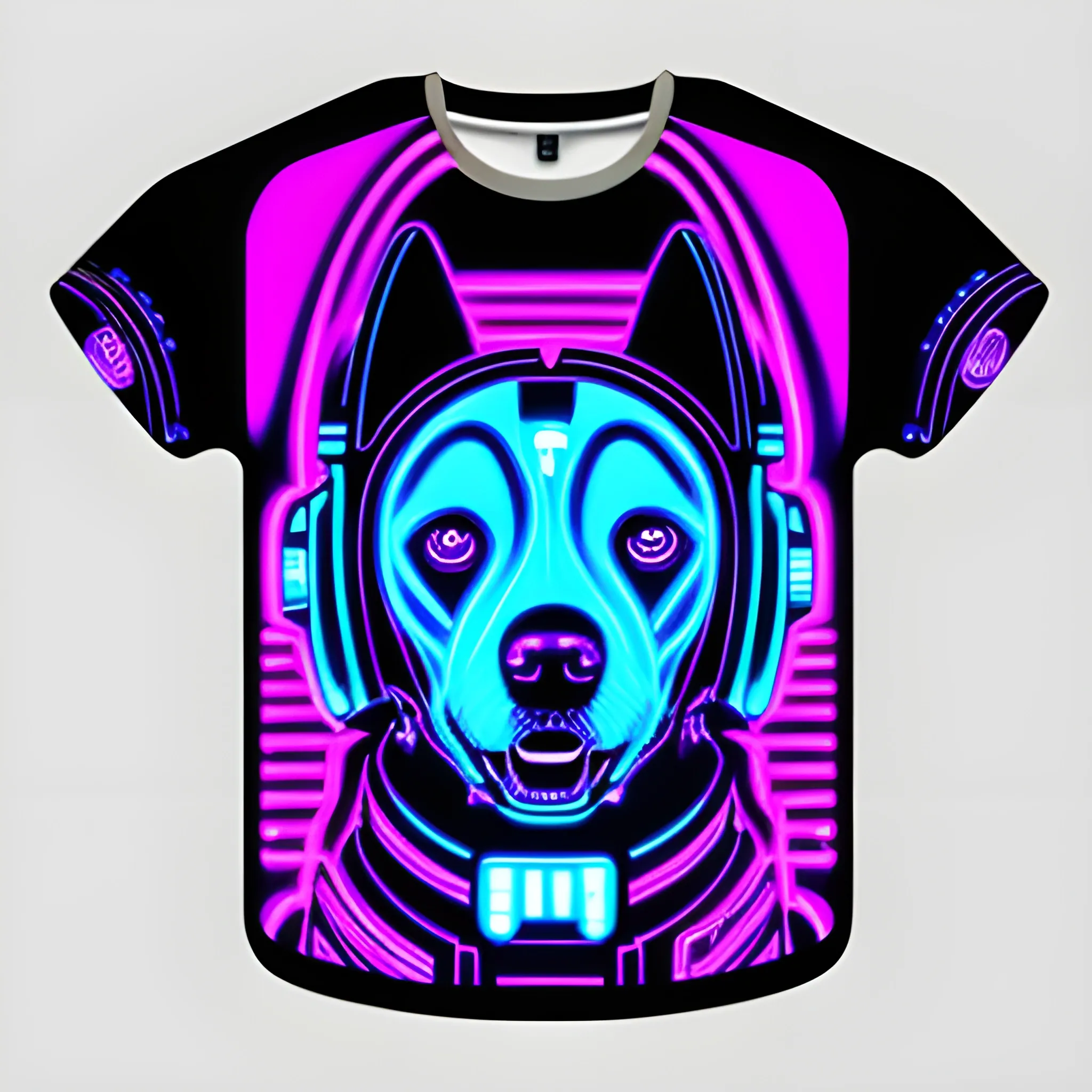 cybernetic dog neon, synthwave, round, tshirt deisgn
