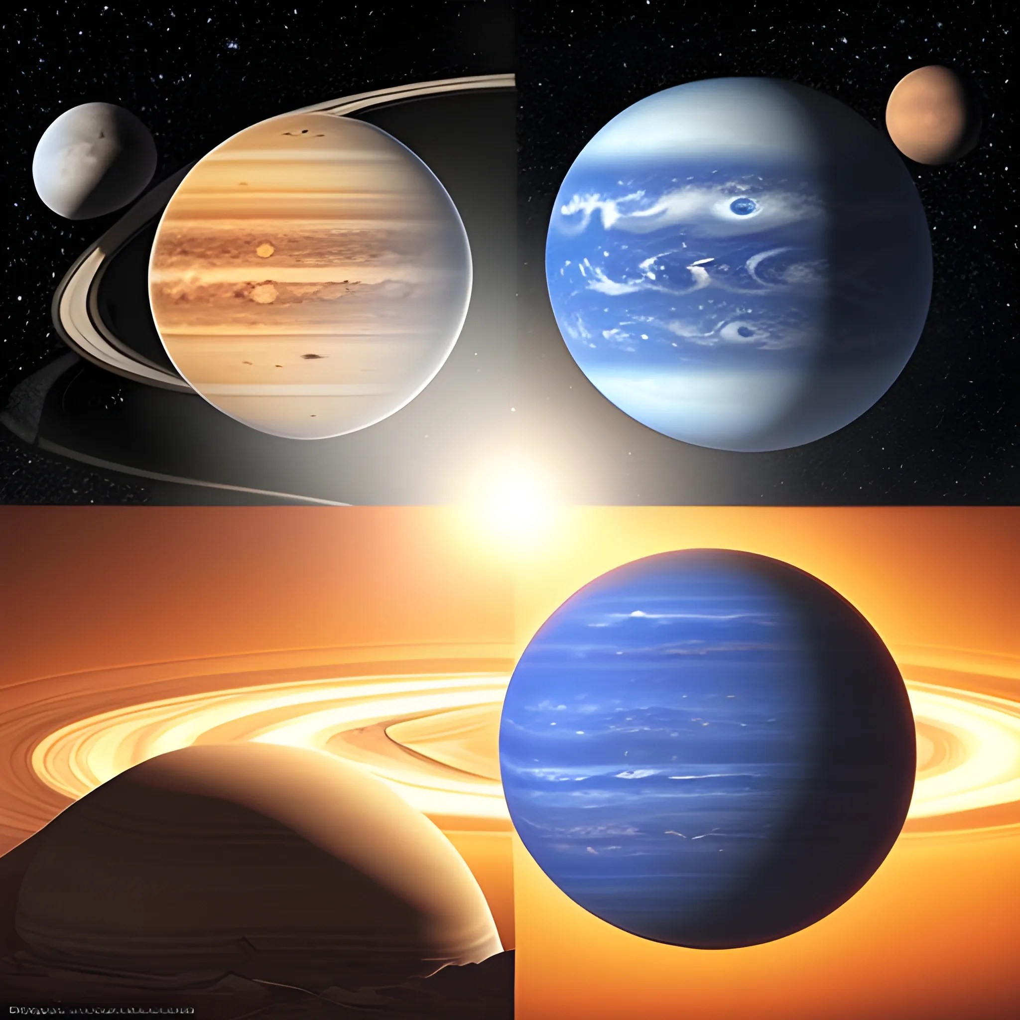 six planets of different sizes in a universe background, not aligned, without any text