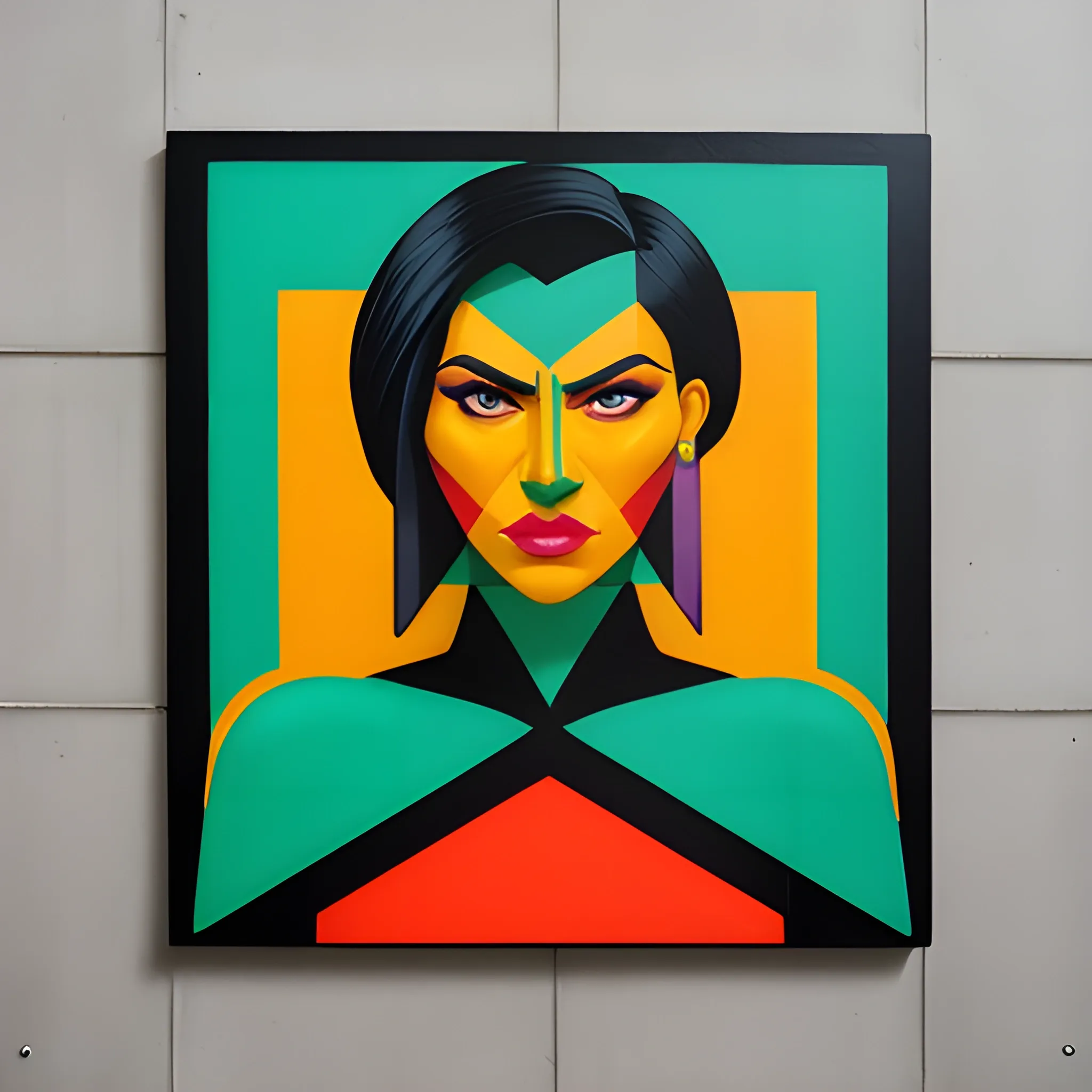 abstract 1998 European spartan mexican girl by sachin teng x supreme, attractive, stylish, designer, green, asymmetrical, geometric shapes, graffiti, street art