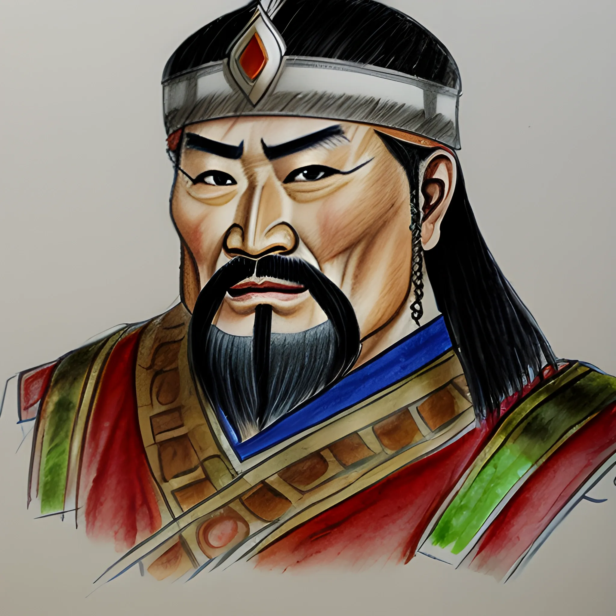 Genghis Khan, Water Color, Pencil Sketch