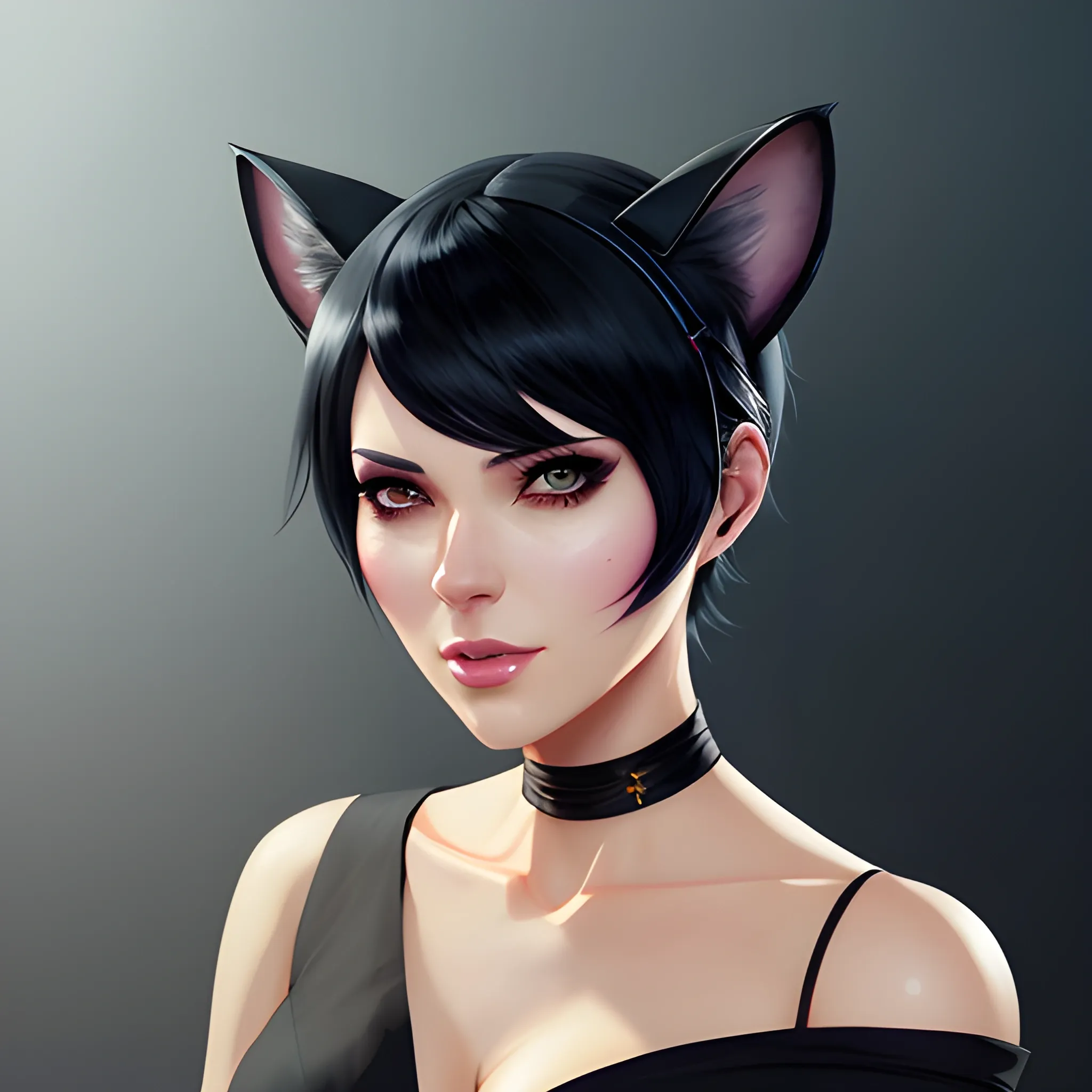 realistic portrait of a innocent young teen girl, d&d magic fantasy, Kawaii clothes, black short hair, cat ears, highly detailed, digital painting, trending on artstation, pixiv, concept art, sharp focus, illustration, art by Ross Tran and Greg Rutkowski and Walt Disney animation