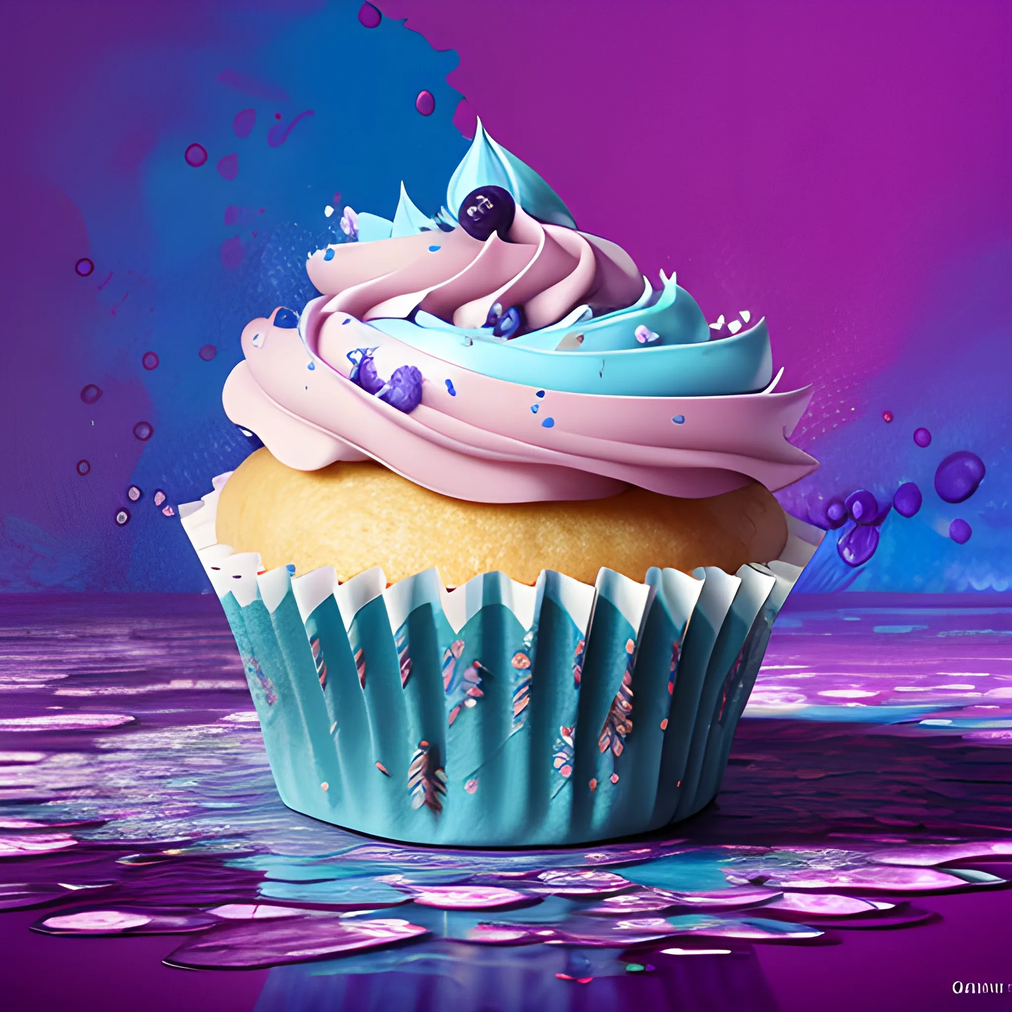 Botanical Beauty, perfect blueberry cupcake epic, splash style of colorful paint, contour, hyperdetailed intricately detailed, fantasy, floral engine, fantastical, intricate detail, splash screen, complementary colors, fantasy concept art, 8k resolution, masterpiece, alcohol ink, heavy strokes, paint dripping, splash arts floral ambience