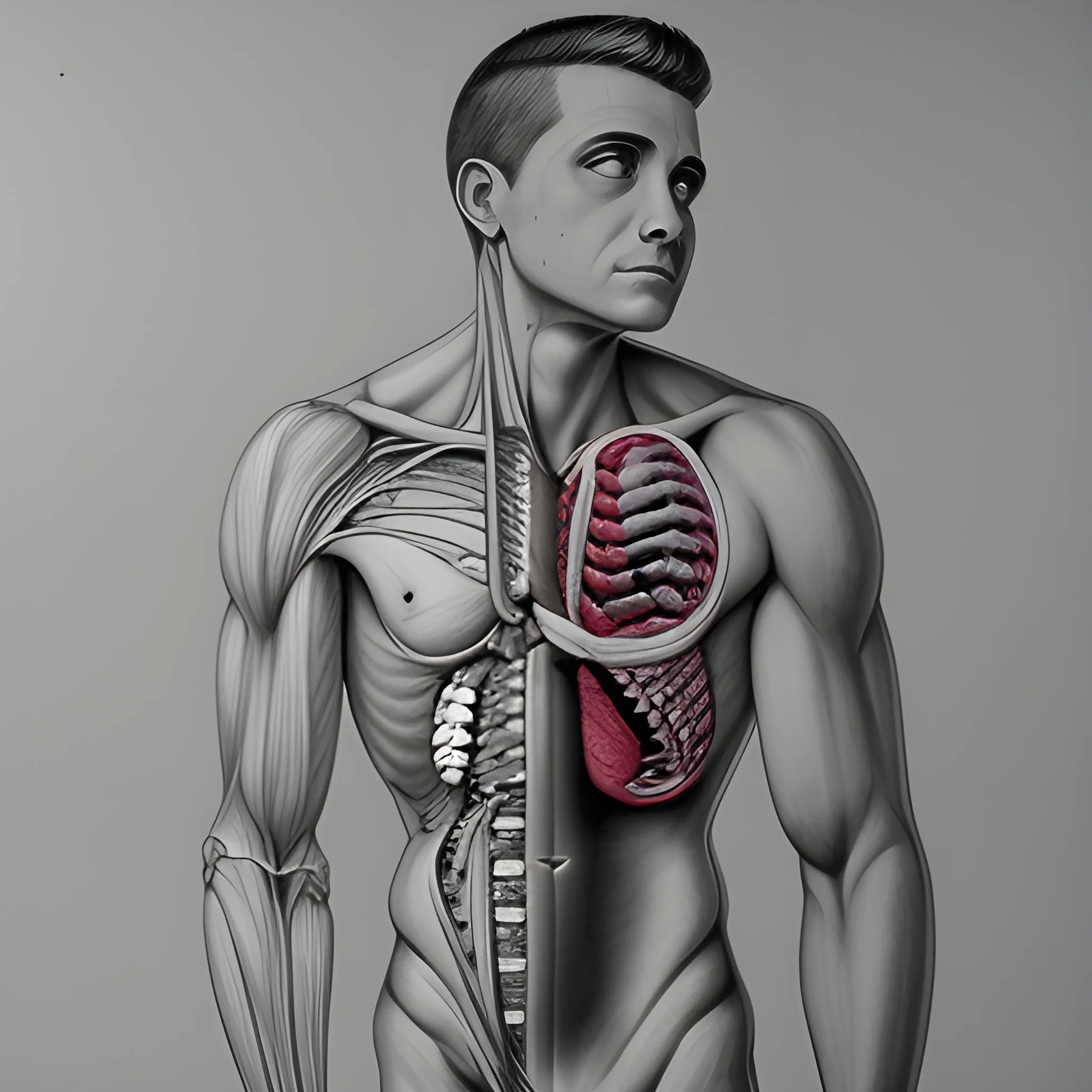 Dibujo realista de un corazón, anatomía, vista anterior, vista externa, estilo de dibujo de Frank Netter