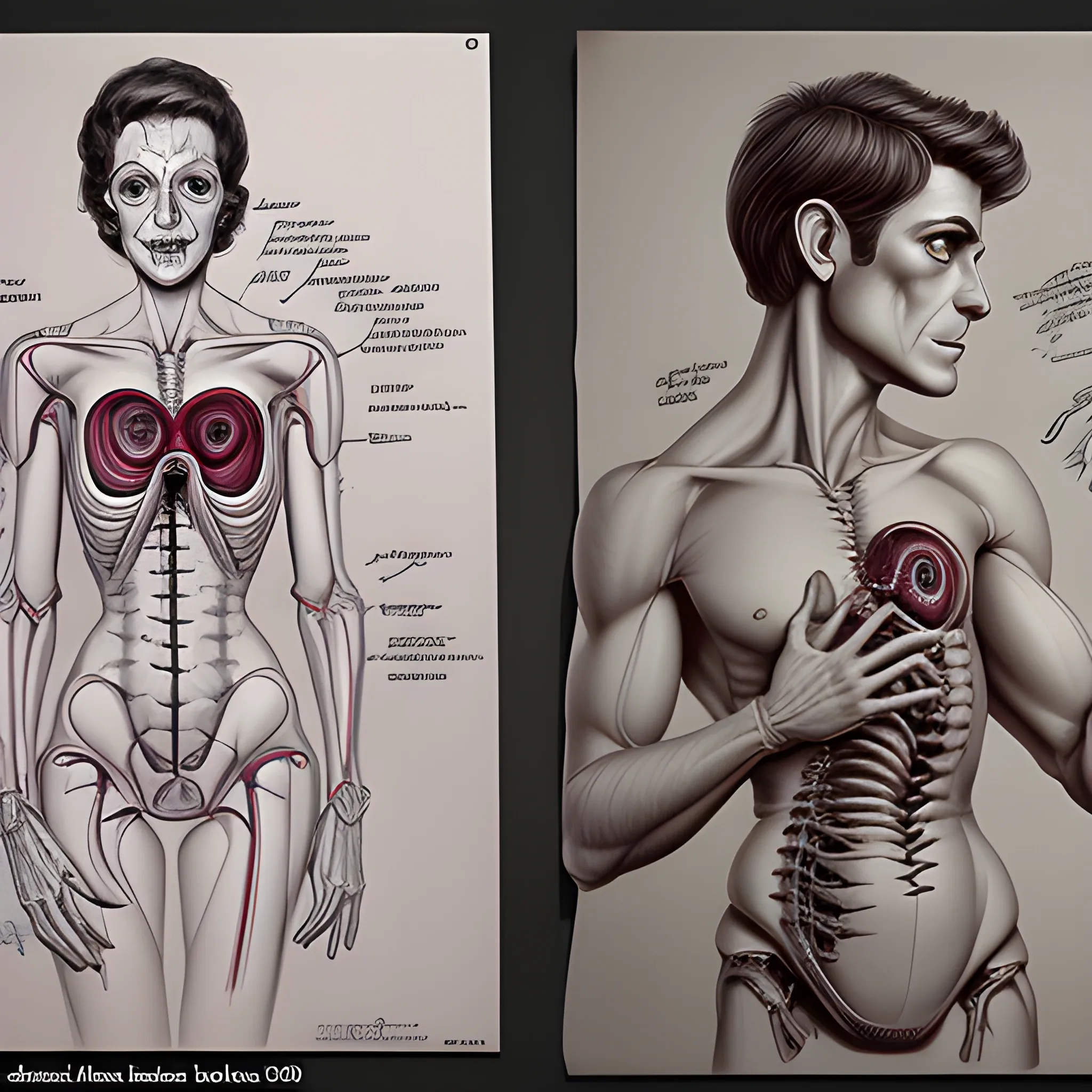 Dibujo realista de un corazón solo, anatomía, estilo de dibujo de Frank Netter.