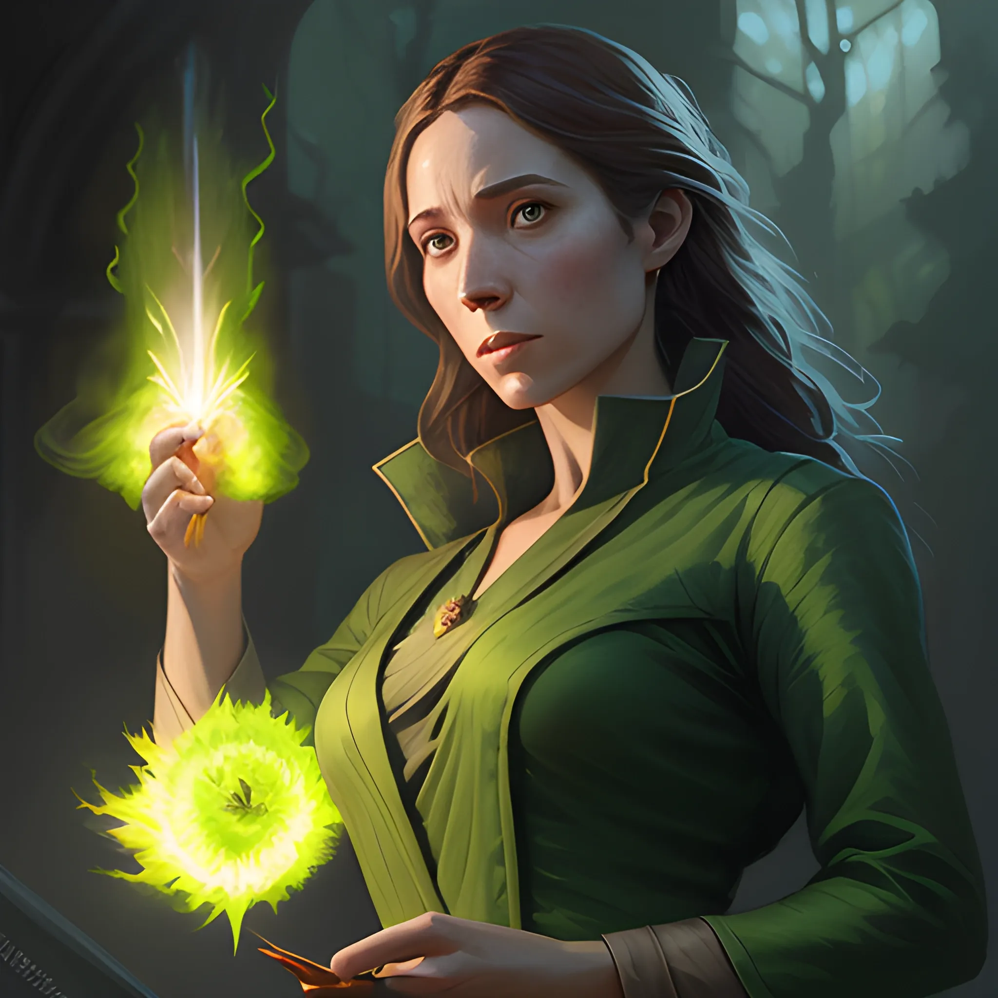 a female wizard casting a green fireball, realistic shaded, fine details, realistic shaded lighting poster by greg rutkowski, magali villeneuve, artgerm, jeremy lipkin and michael garmash and rob rey 