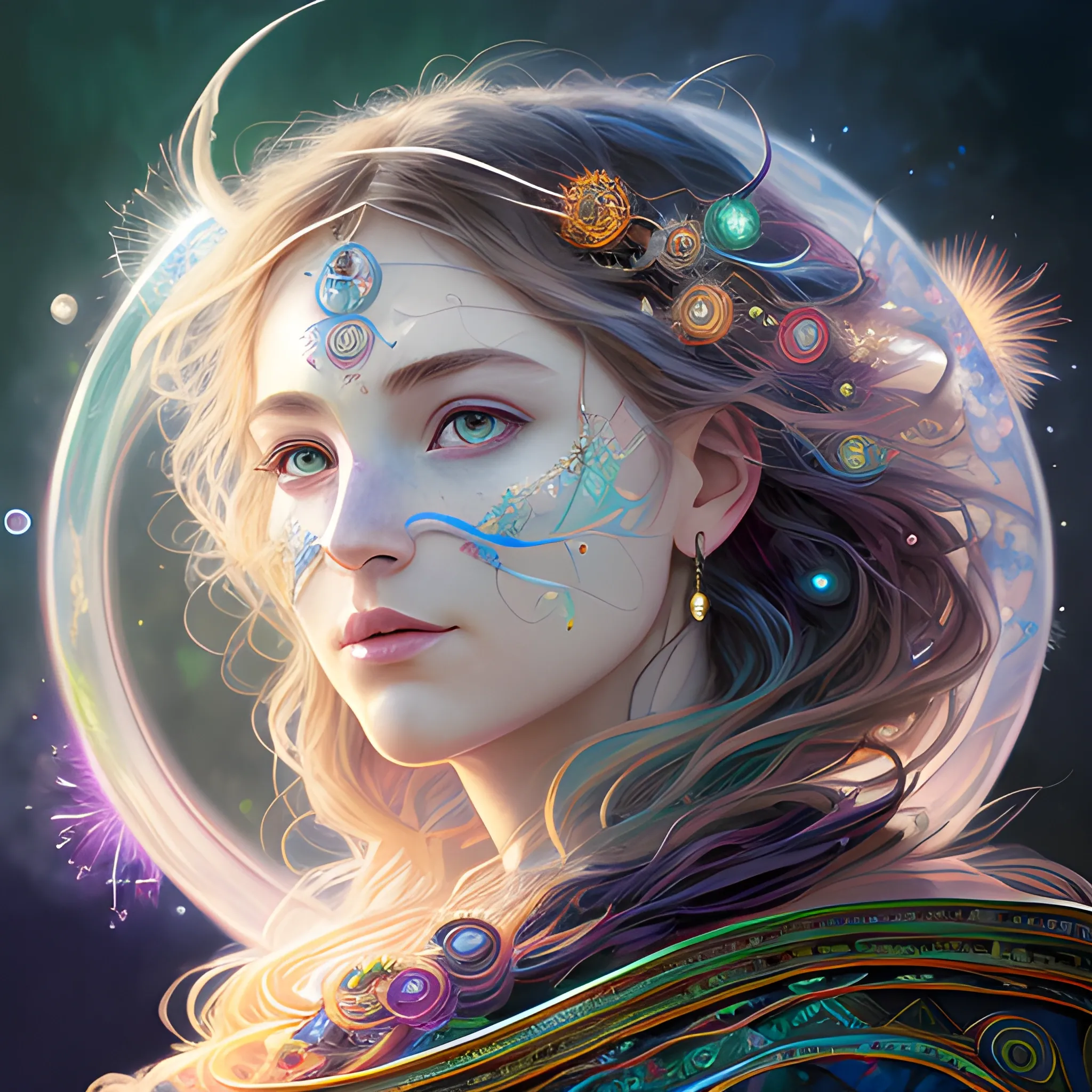 ultra realistic photo portrait of a druid cosmic energy, colorful, painting burst, beautiful symmetrical face, nonchalant kind look, realistic round eyes, tone mapped, intricate, elegant, highly detailed, digital painting, artstation, concept art, smooth, sharp focus, illustration, dreamy magical atmosphere, art by artgerm and greg rutkowski and alphonse mucha, 4k, 8k