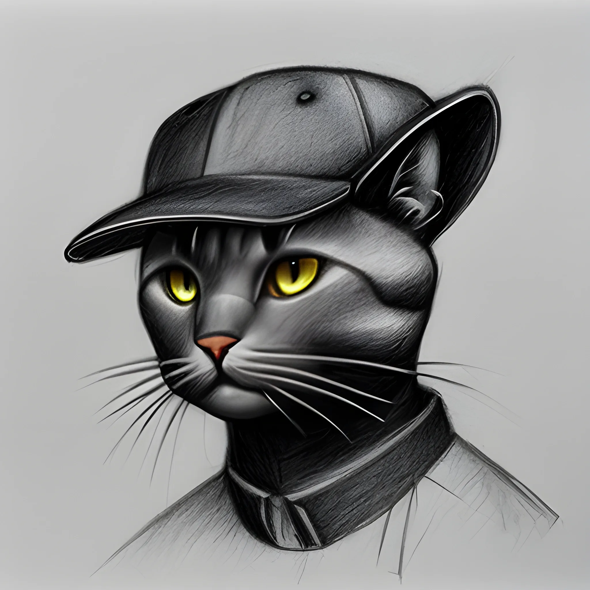 gato negro con gorra, Pencil Sketch