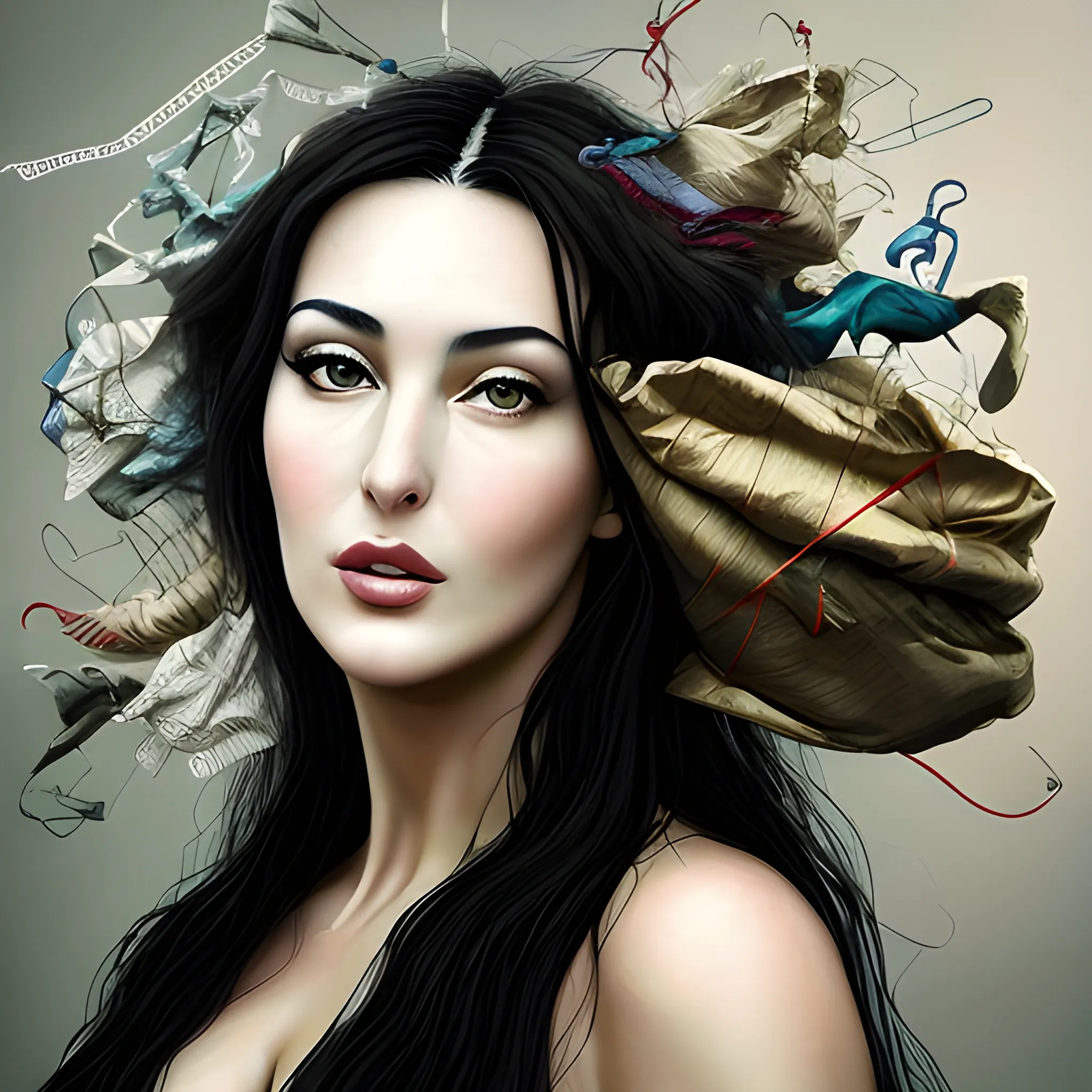 realistic portrait of a 25-year-old woman similar to Monica Bellucci, (((I give full freedom of creativity and imagination )))the result should be unreal - masterpiece and incredibly exciting and beautiful