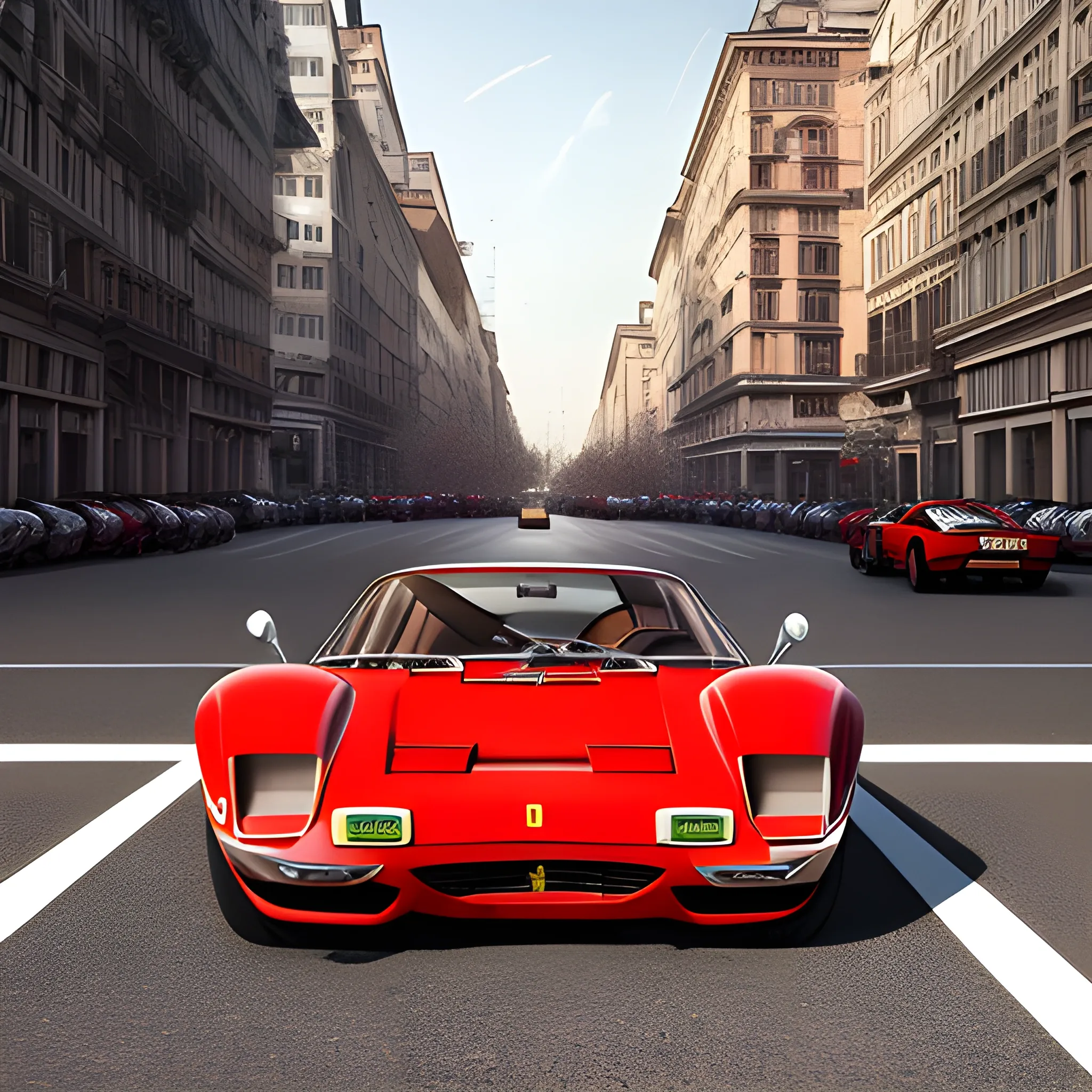 masterpiece, best quality,photo realistic, professional lighting, ((ferraridino246gt )),realistic skin, detailed skin,red car,full body,mettalic,in city
