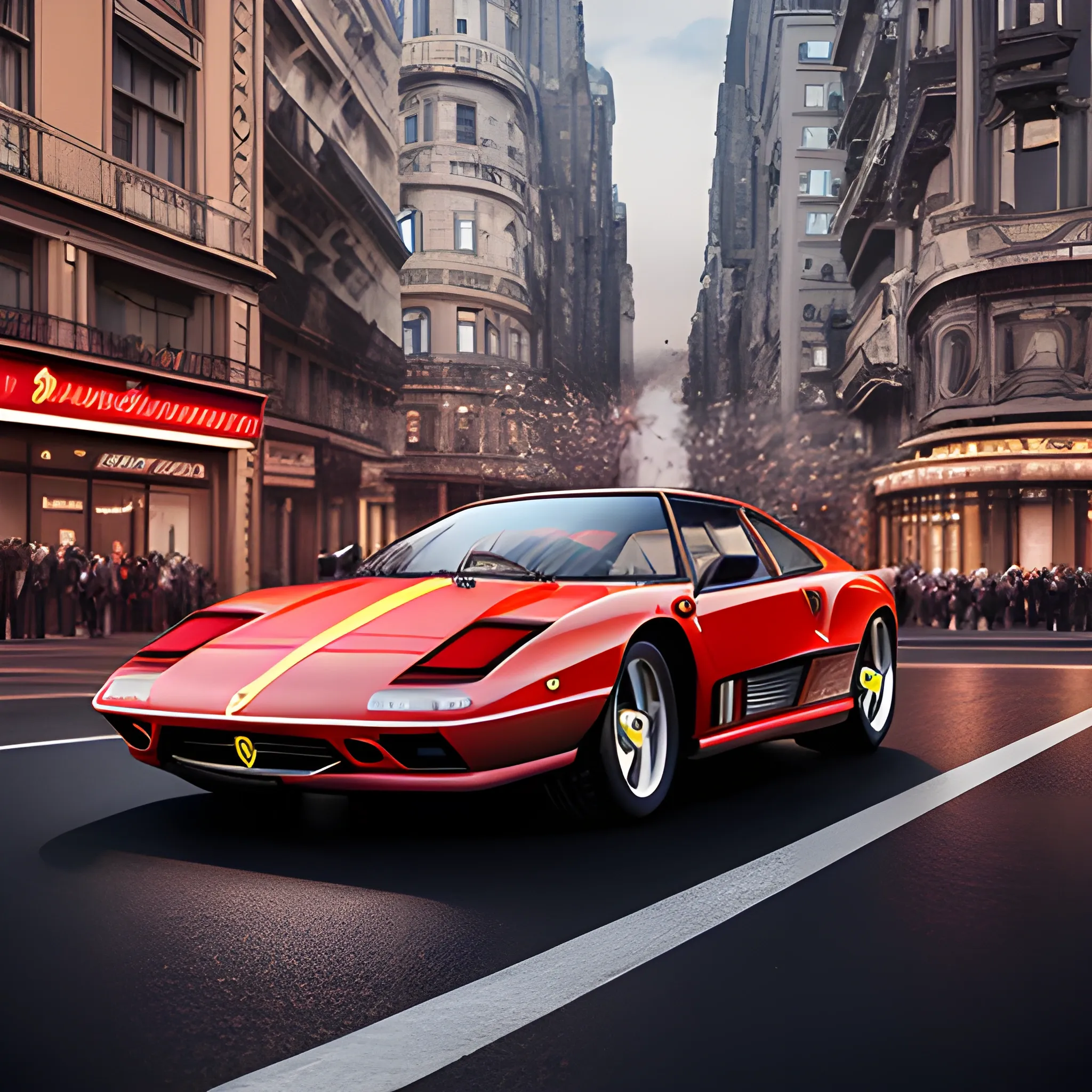 masterpiece, best quality,photo realistic, professional lighting, ((ferraridino246gt )),realistic skin, detailed skin,red car,full body,mettalic,in city,shine, people
